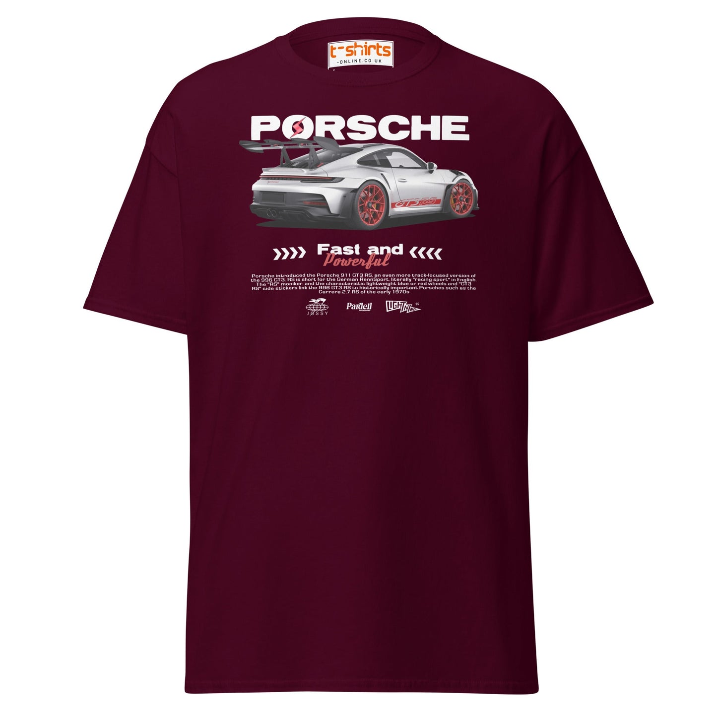 Porsche GT3 RS T-Shirt | Fast & Powerful Car Tee - Maroon - T-Shirts Online