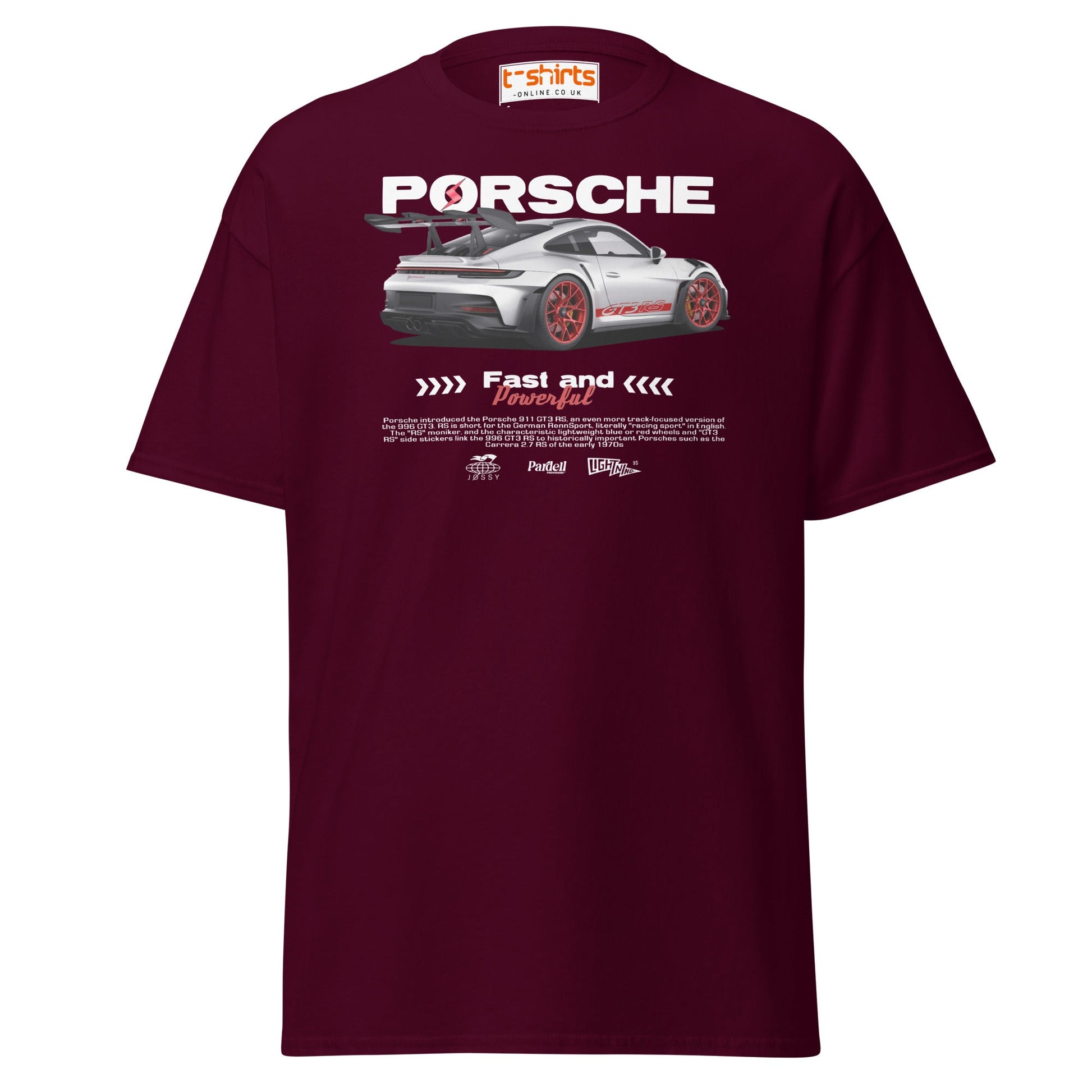 Porsche GT3 RS T-Shirt | Fast & Powerful Car Tee - Maroon - T-Shirts Online