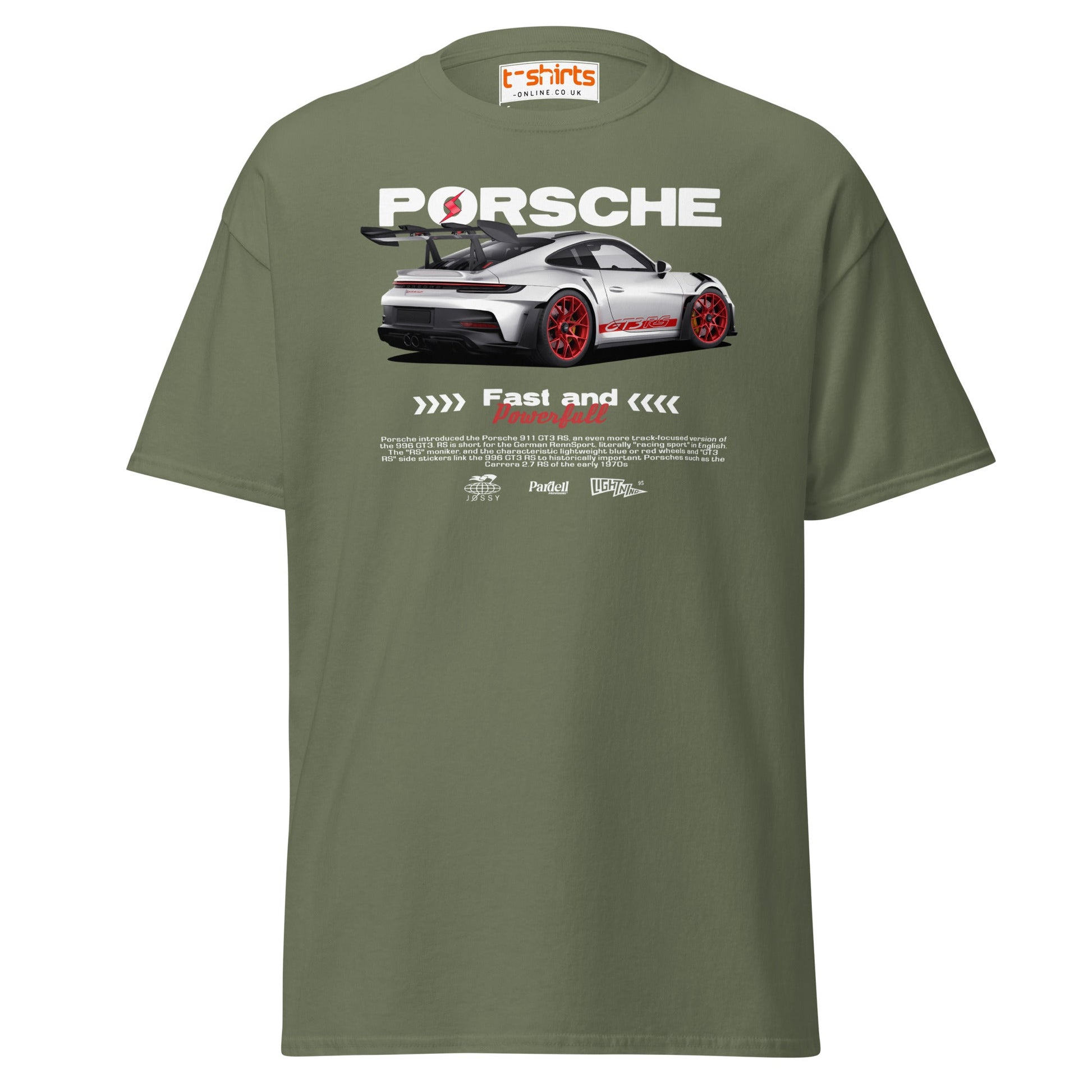 Porsche GT3 RS T-Shirt | Fast & Powerful Car Tee - Military Green - T-Shirts Online
