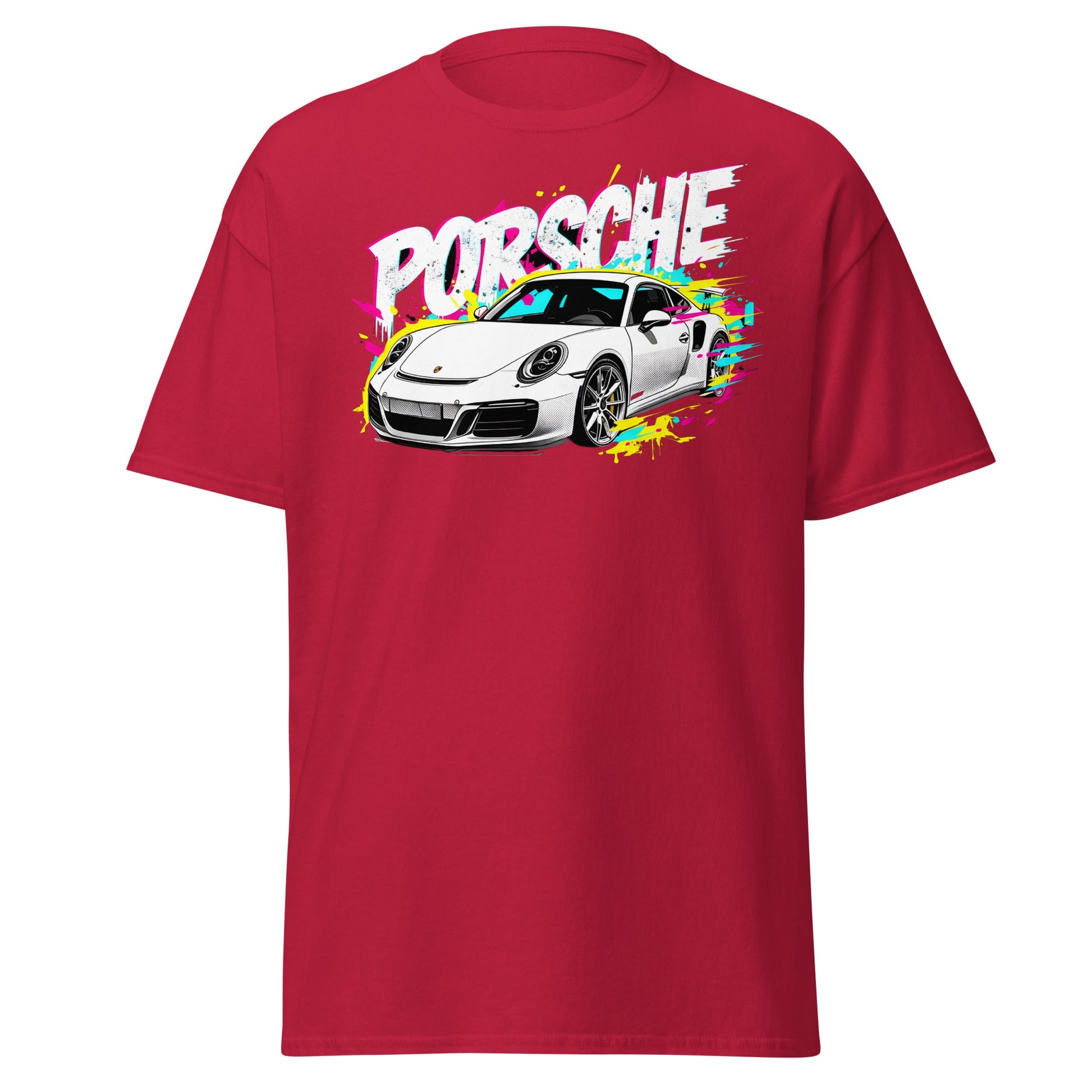 Porsche Street Art T-Shirt - Graffiti Style Car Tee - Cardinal - T-Shirts Online