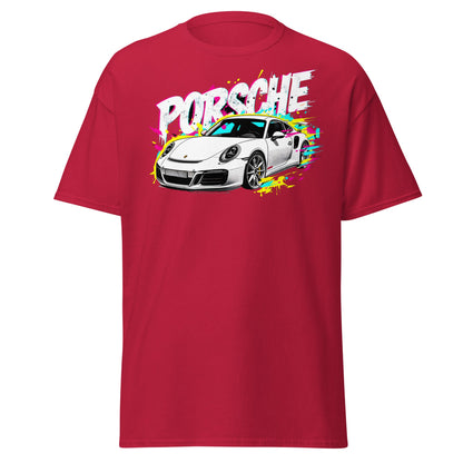 Porsche Street Art T-Shirt - Graffiti Style Car Tee - Cardinal - T-Shirts Online