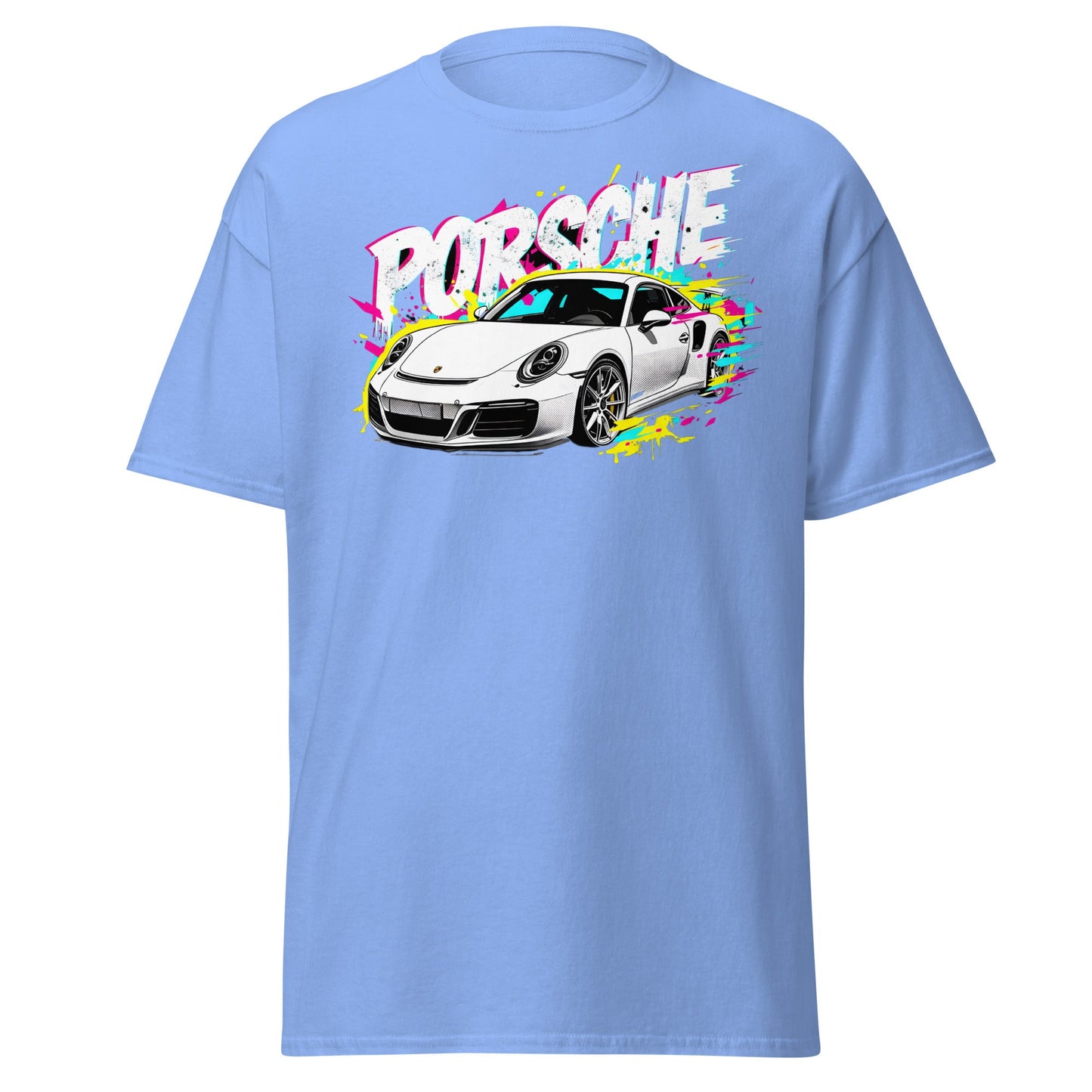 Porsche Street Art T-Shirt - Graffiti Style Car Tee - Carolina Blue - T-Shirts Online