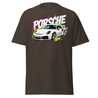 Porsche Street Art T-Shirt - Graffiti Style Car Tee - Dark Chocolate - T-Shirts Online