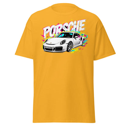 Porsche Street Art T-Shirt - Graffiti Style Car Tee - Gold - T-Shirts Online