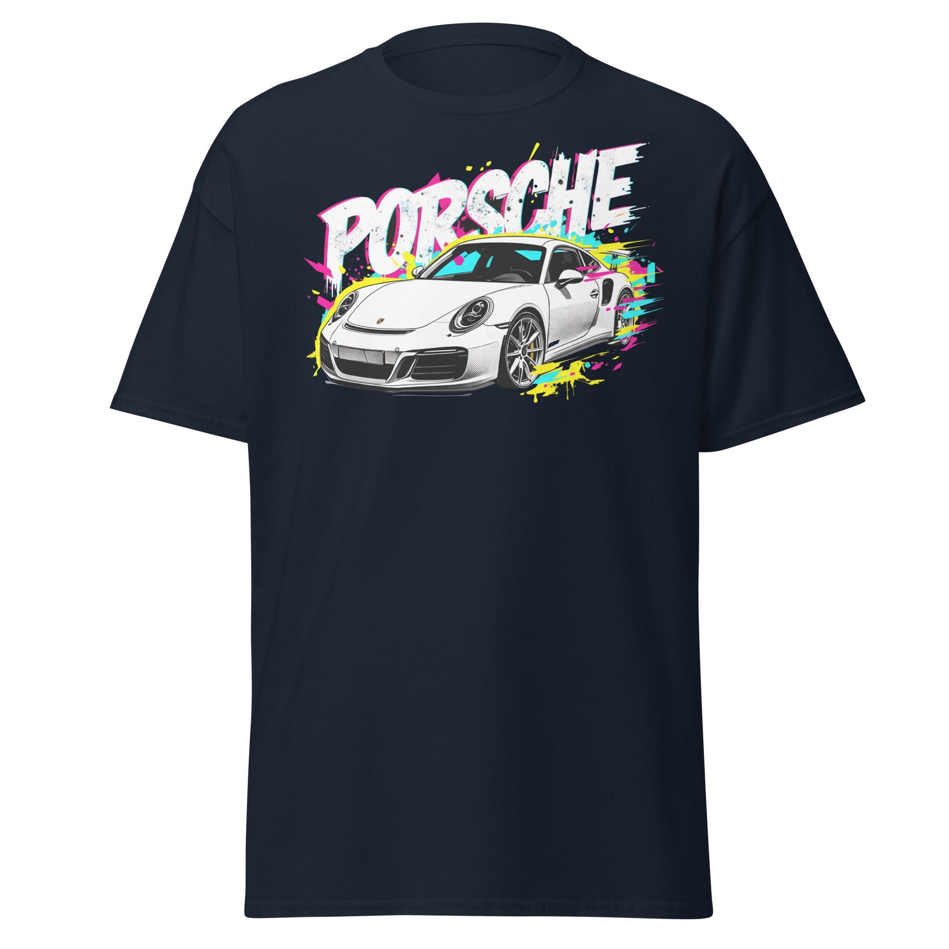 Porsche Street Art T-Shirt - Graffiti Style Car Tee - Navy - T-Shirts Online
