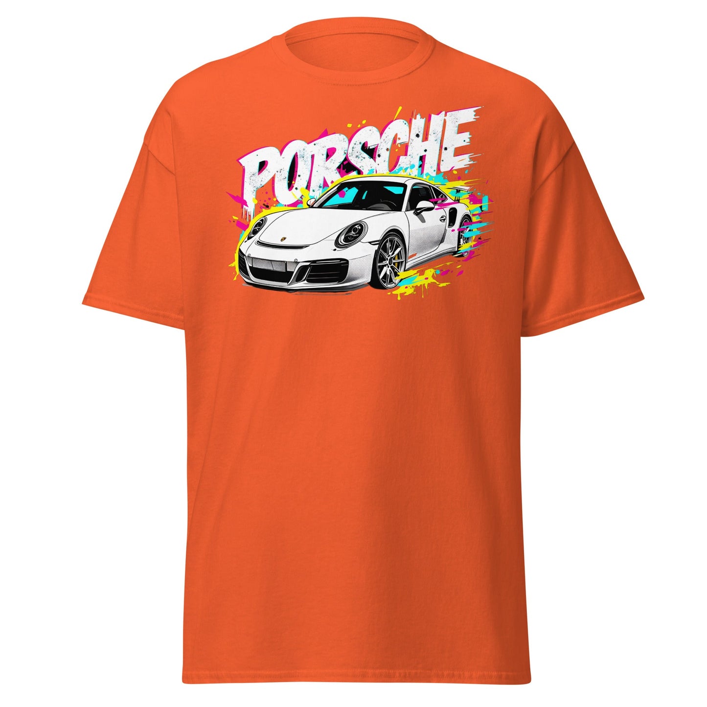Porsche Street Art T-Shirt - Graffiti Style Car Tee - Orange - T-Shirts Online