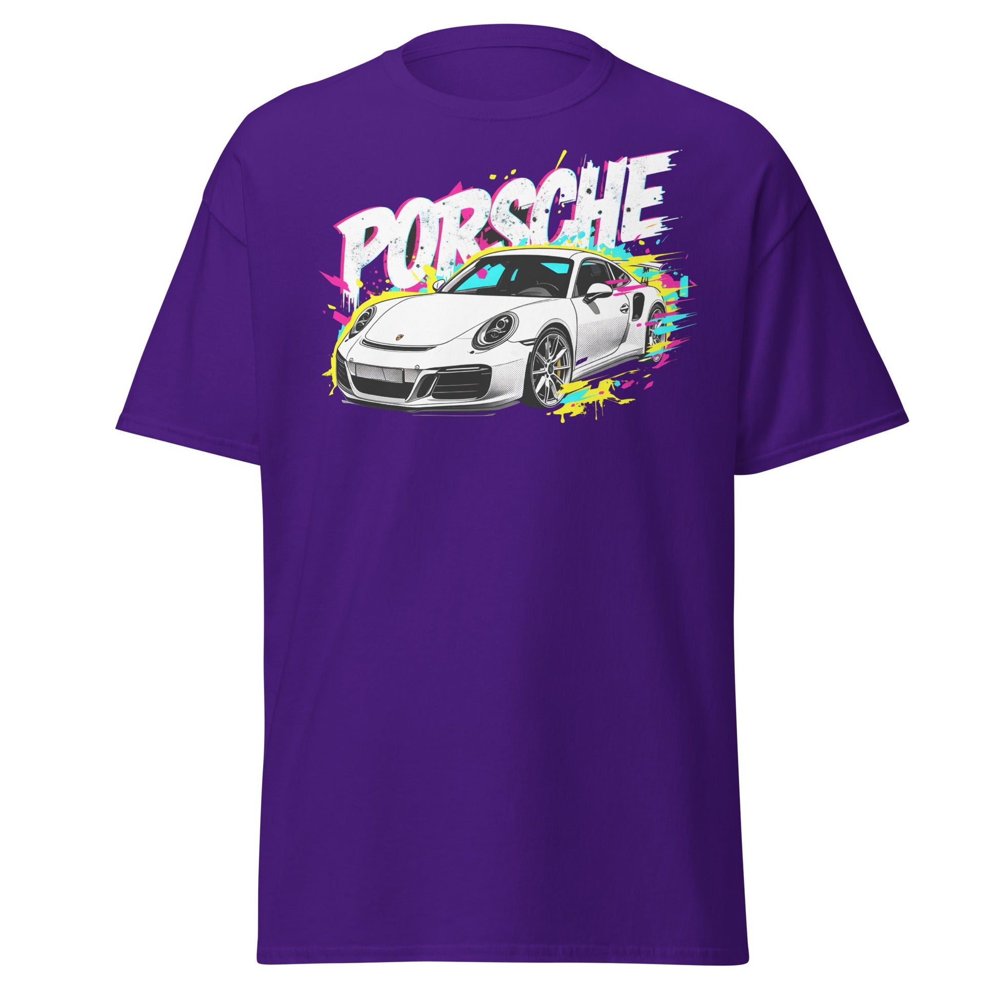 Porsche Street Art T-Shirt - Graffiti Style Car Tee - Purple - T-Shirts Online