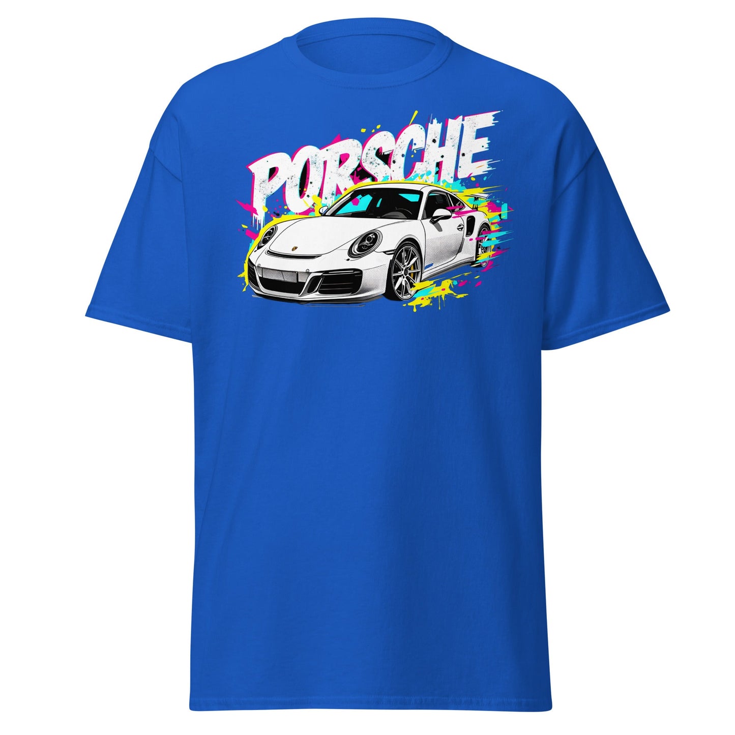Porsche Street Art T-Shirt - Graffiti Style Car Tee - Royal - T-Shirts Online
