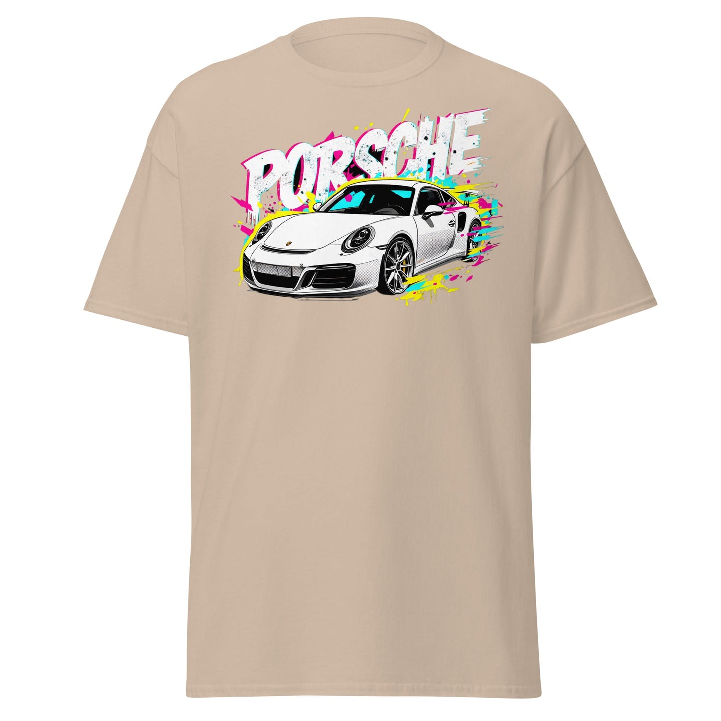 Porsche Street Art T-Shirt - Graffiti Style Car Tee - Sand - T-Shirts Online