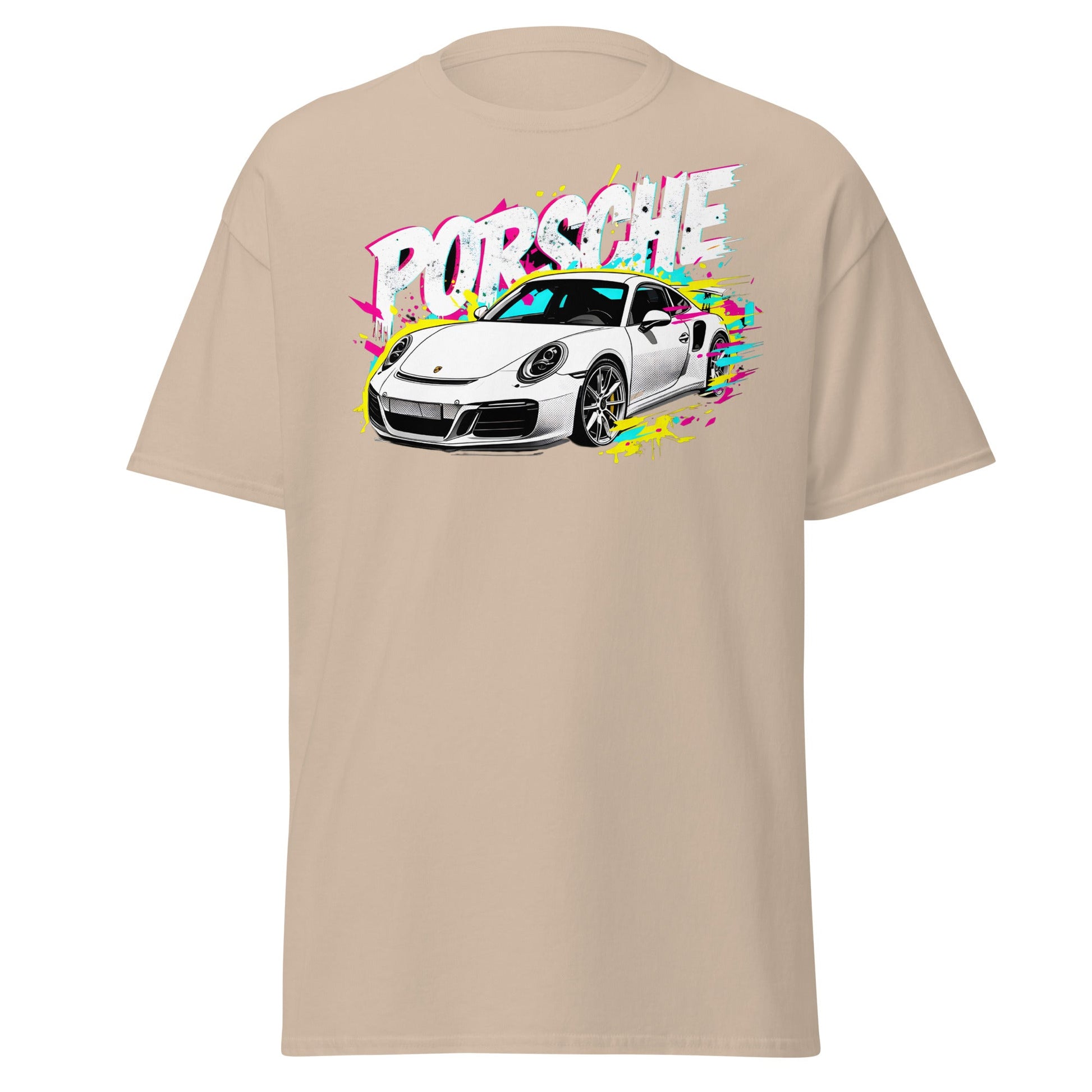 Porsche Street Art T-Shirt - Graffiti Style Car Tee - Sand - T-Shirts Online