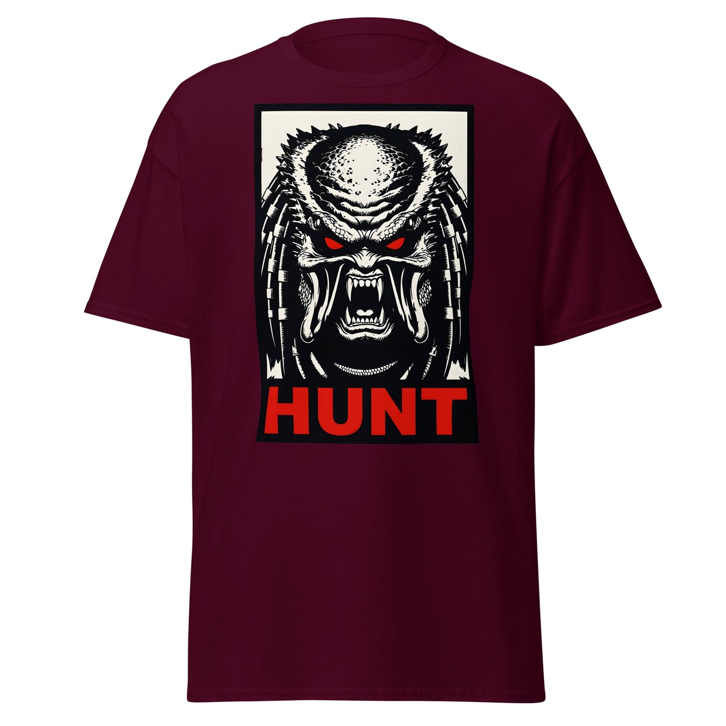 Predator Hunt T-Shirt - Sci - Fi Horror Graphic Tee - Maroon - T-Shirts Online
