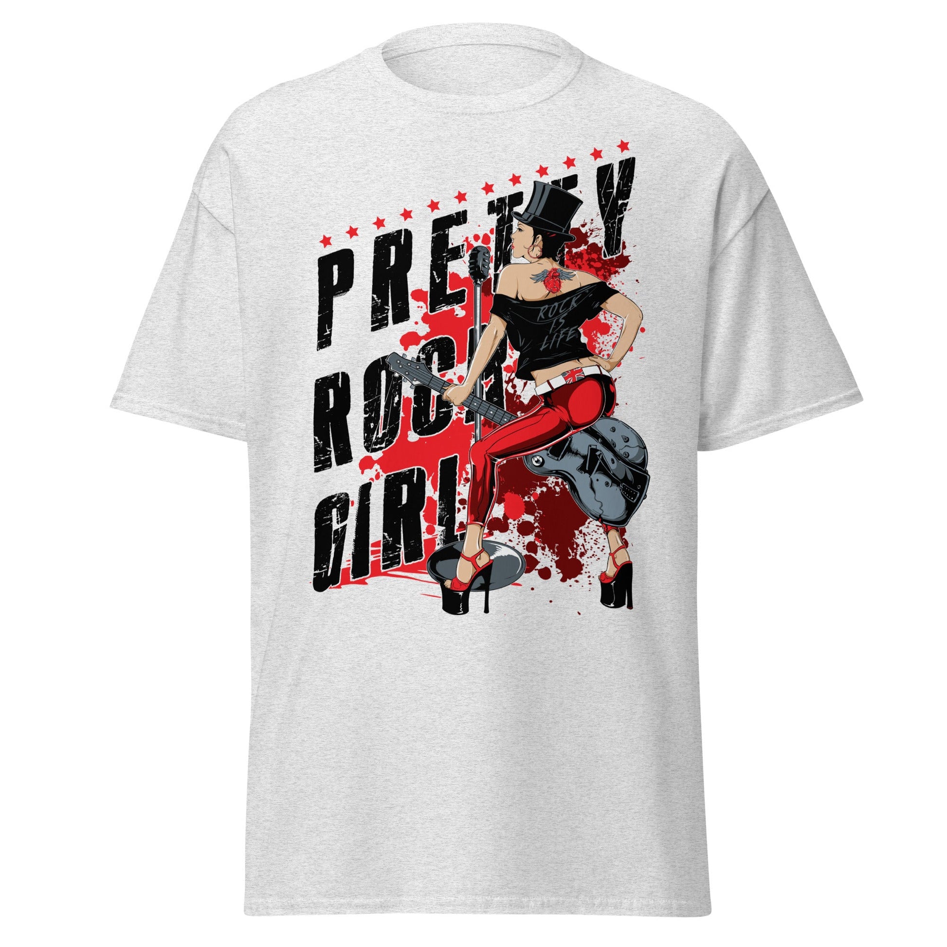 Pretty Rock Girl T-Shirt - Rockabilly Pin - Up Design - Ash - T-Shirts Online