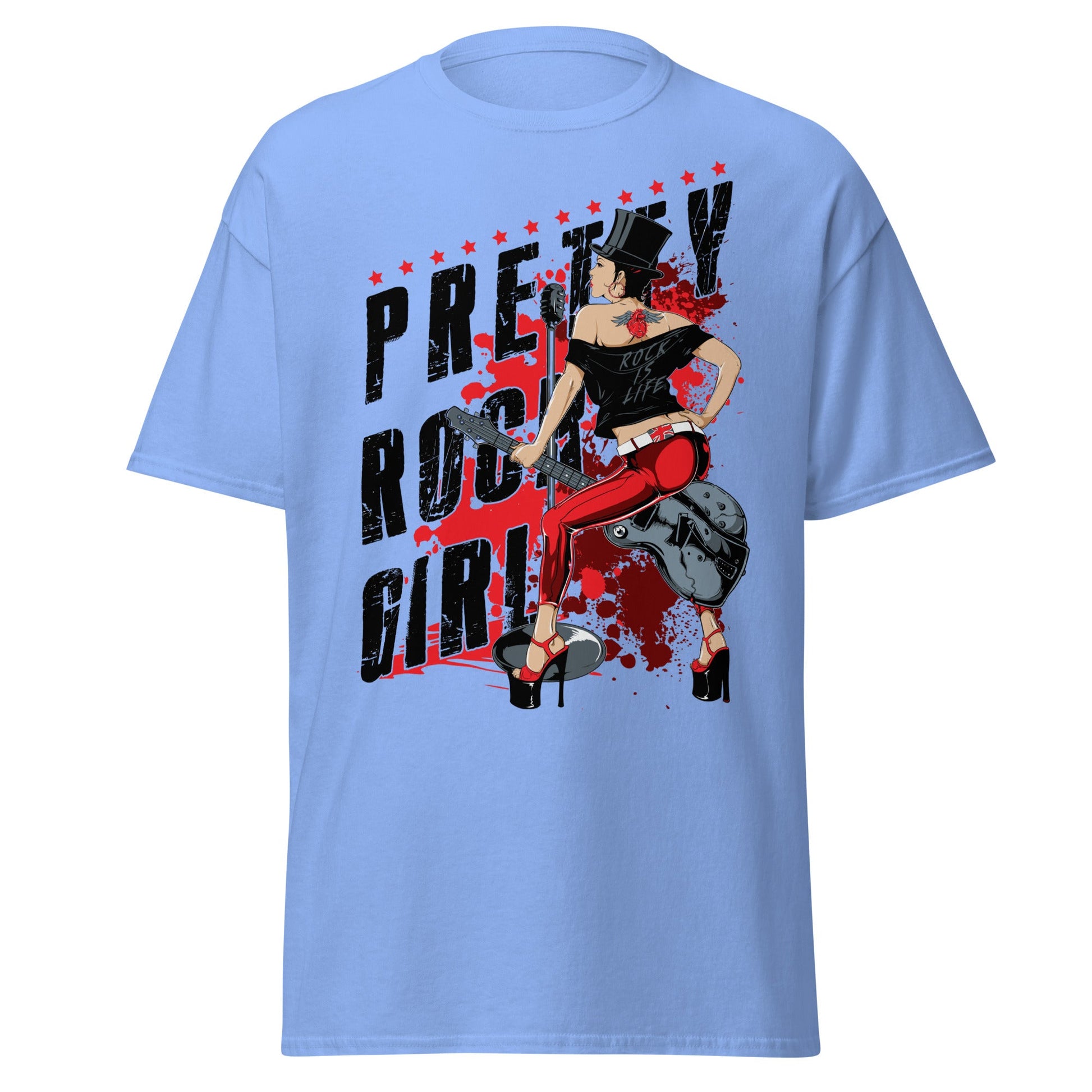 Pretty Rock Girl T-Shirt - Rockabilly Pin - Up Design - Carolina Blue - T-Shirts Online