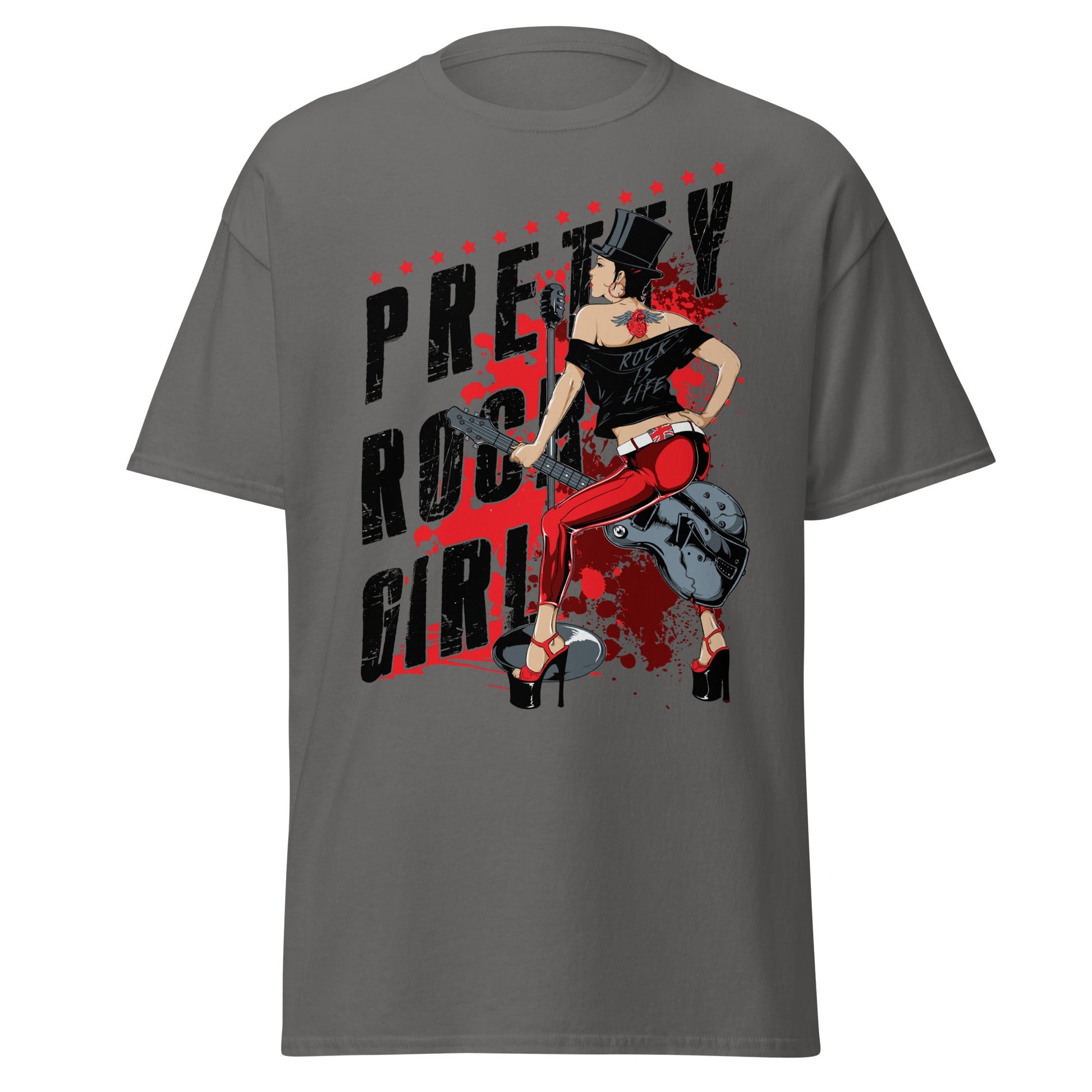 Pretty Rock Girl T-Shirt - Rockabilly Pin - Up Design - Charcoal - T-Shirts Online