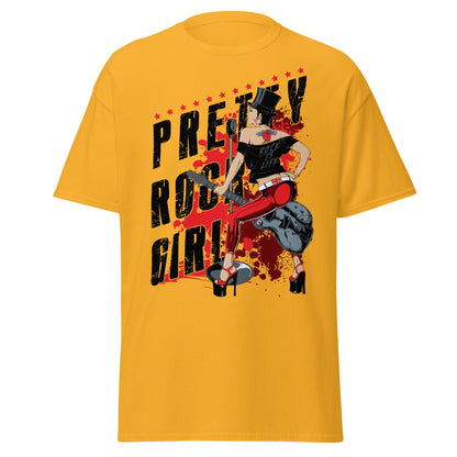Pretty Rock Girl T-Shirt - Rockabilly Pin - Up Design - Gold - T-Shirts Online
