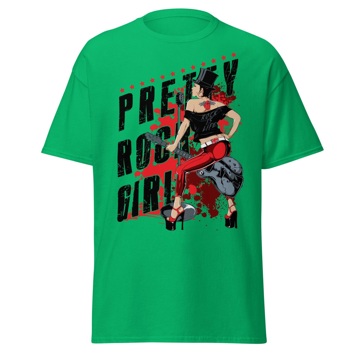 Pretty Rock Girl T-Shirt - Rockabilly Pin - Up Design - Irish Green - T-Shirts Online