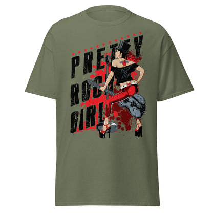 Pretty Rock Girl T-Shirt - Rockabilly Pin - Up Design - Military Green - T-Shirts Online