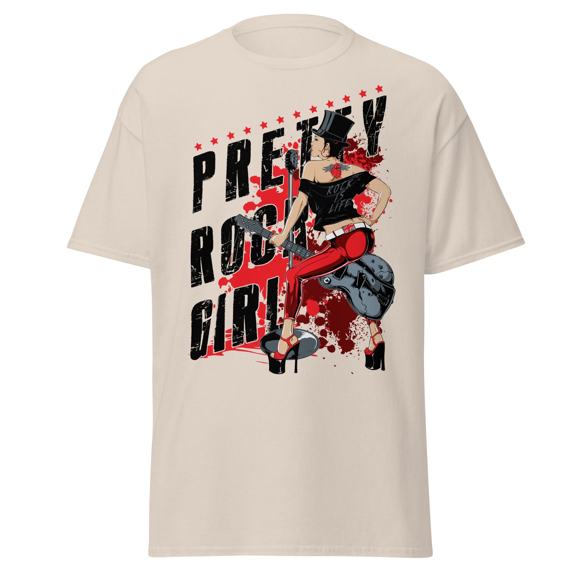 Pretty Rock Girl T-Shirt - Rockabilly Pin - Up Design - Natural - T-Shirts Online