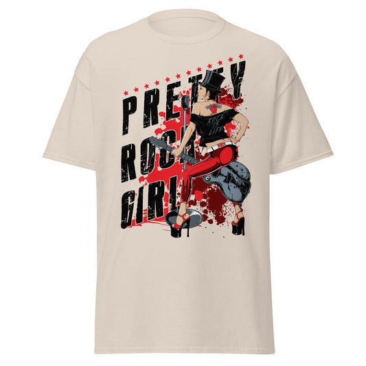 Pretty Rock Girl T-Shirt - Rockabilly Pin - Up Design - Natural - T-Shirts Online