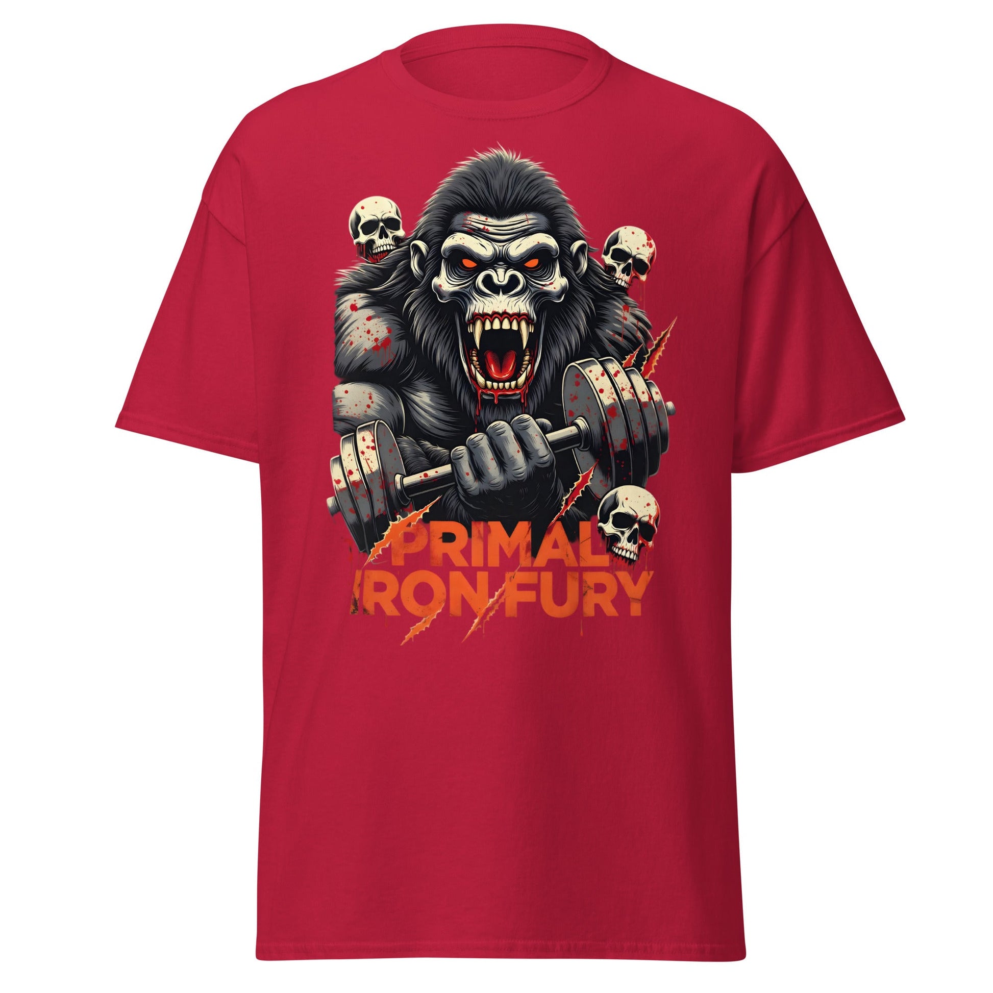 Primal Iron Fury Gorilla T-Shirt – Gym Beast Lifting Tee - Cardinal - T-Shirts Online