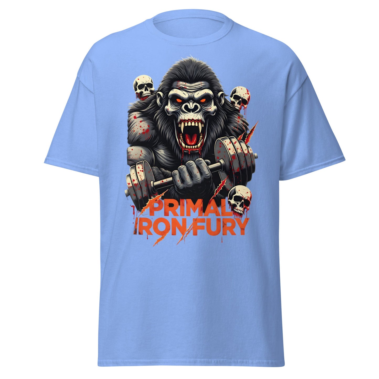 Primal Iron Fury Gorilla T-Shirt – Gym Beast Lifting Tee - Carolina Blue - T-Shirts Online