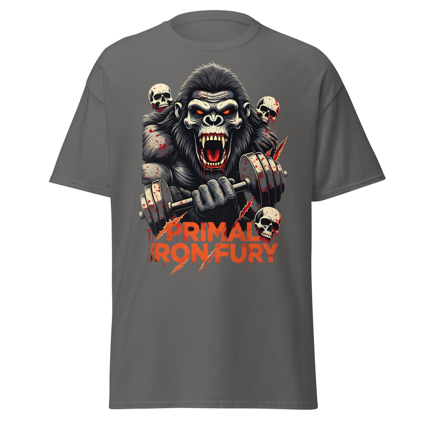 Primal Iron Fury Gorilla T-Shirt – Gym Beast Lifting Tee - Charcoal - T-Shirts Online