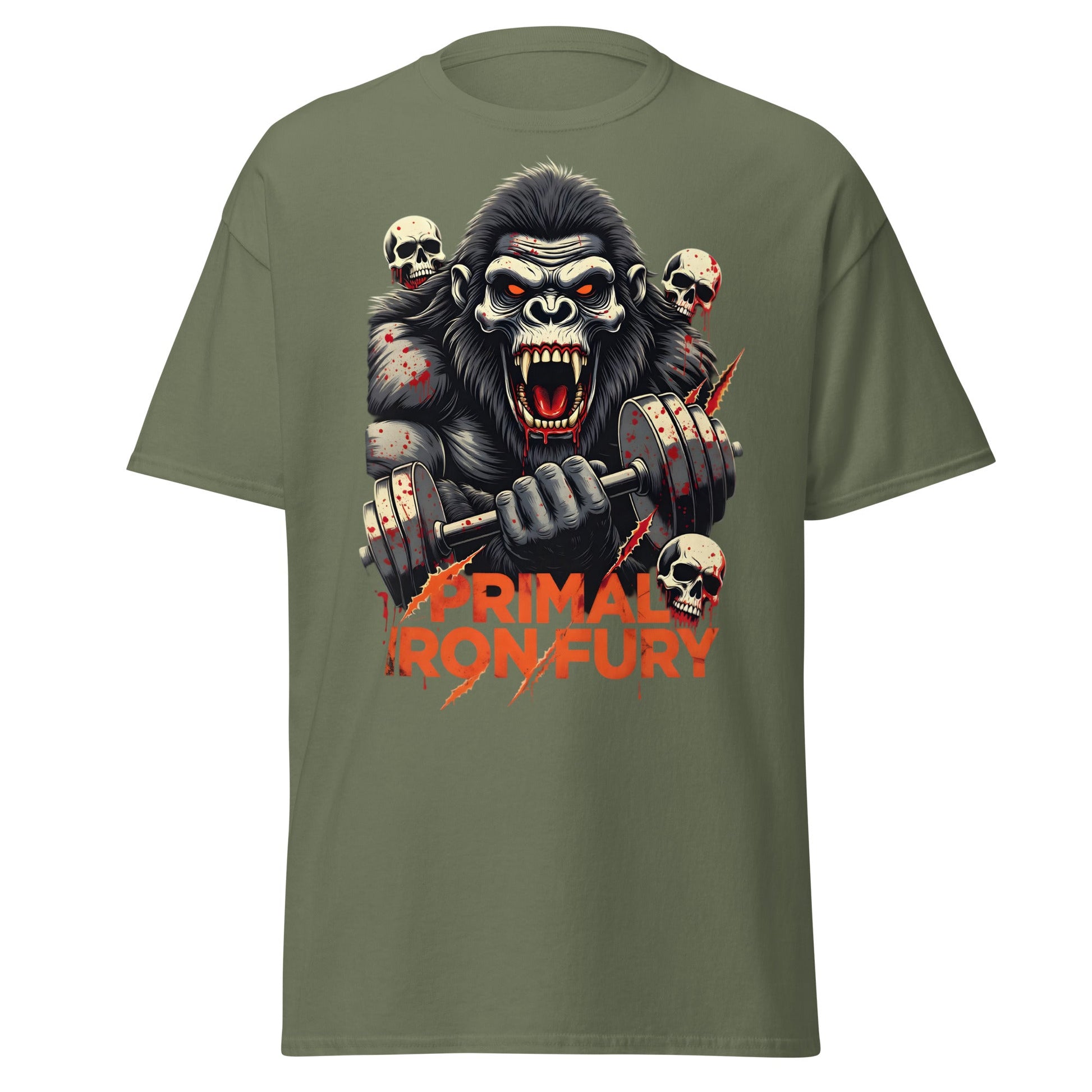 Primal Iron Fury Gorilla T-Shirt – Gym Beast Lifting Tee - Military Green - T-Shirts Online