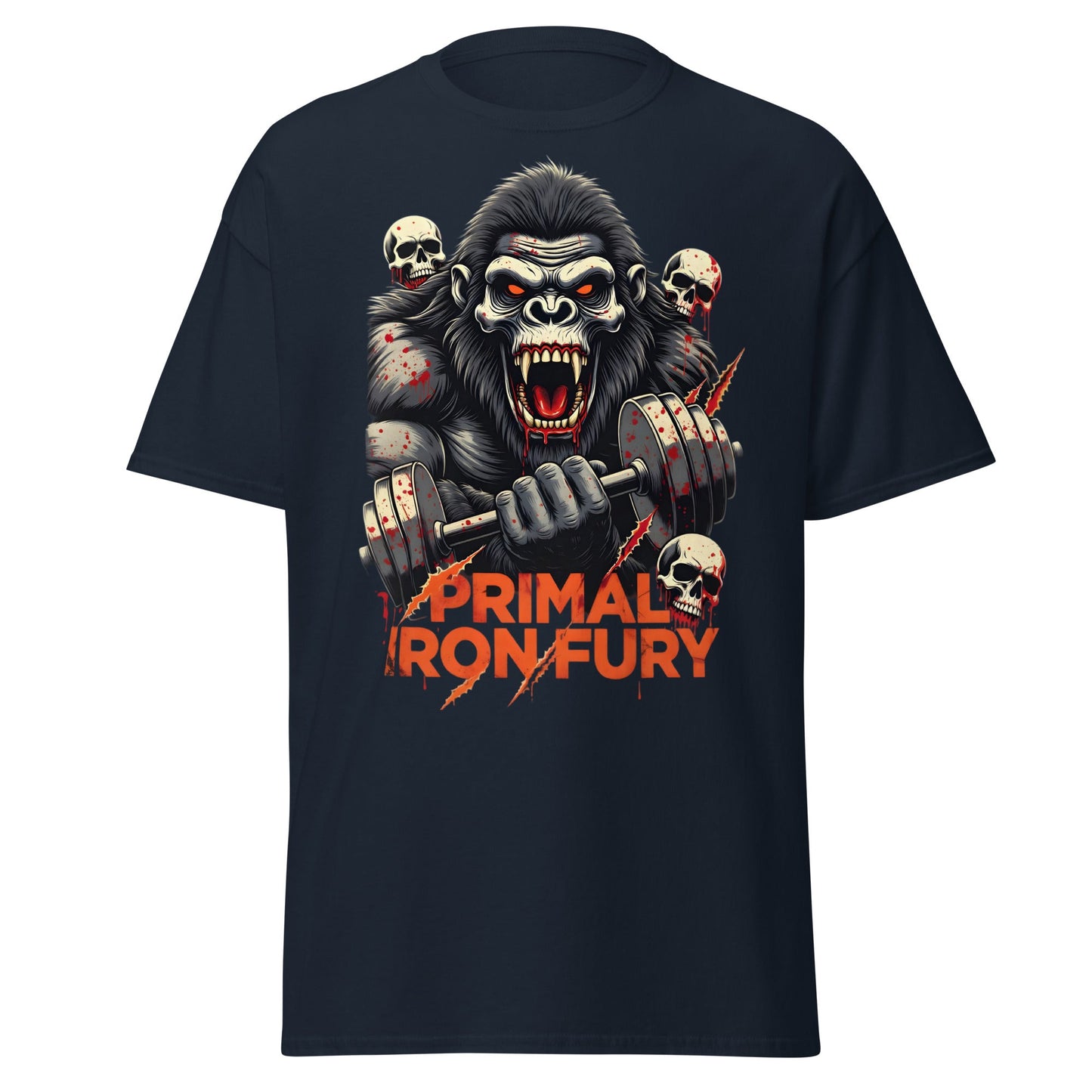 Primal Iron Fury Gorilla T-Shirt – Gym Beast Lifting Tee - Navy - T-Shirts Online