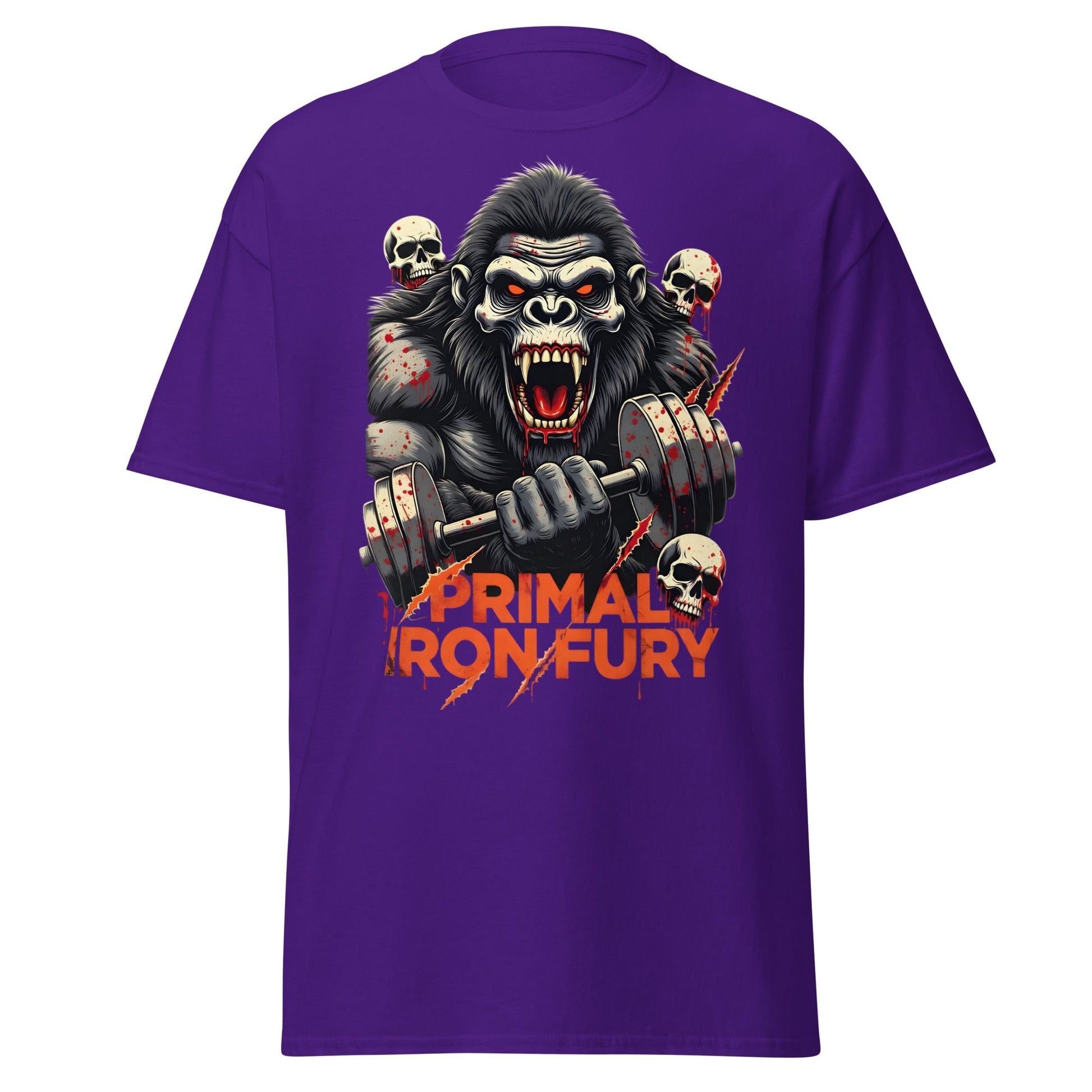 Primal Iron Fury Gorilla T-Shirt – Gym Beast Lifting Tee - Purple - T-Shirts Online