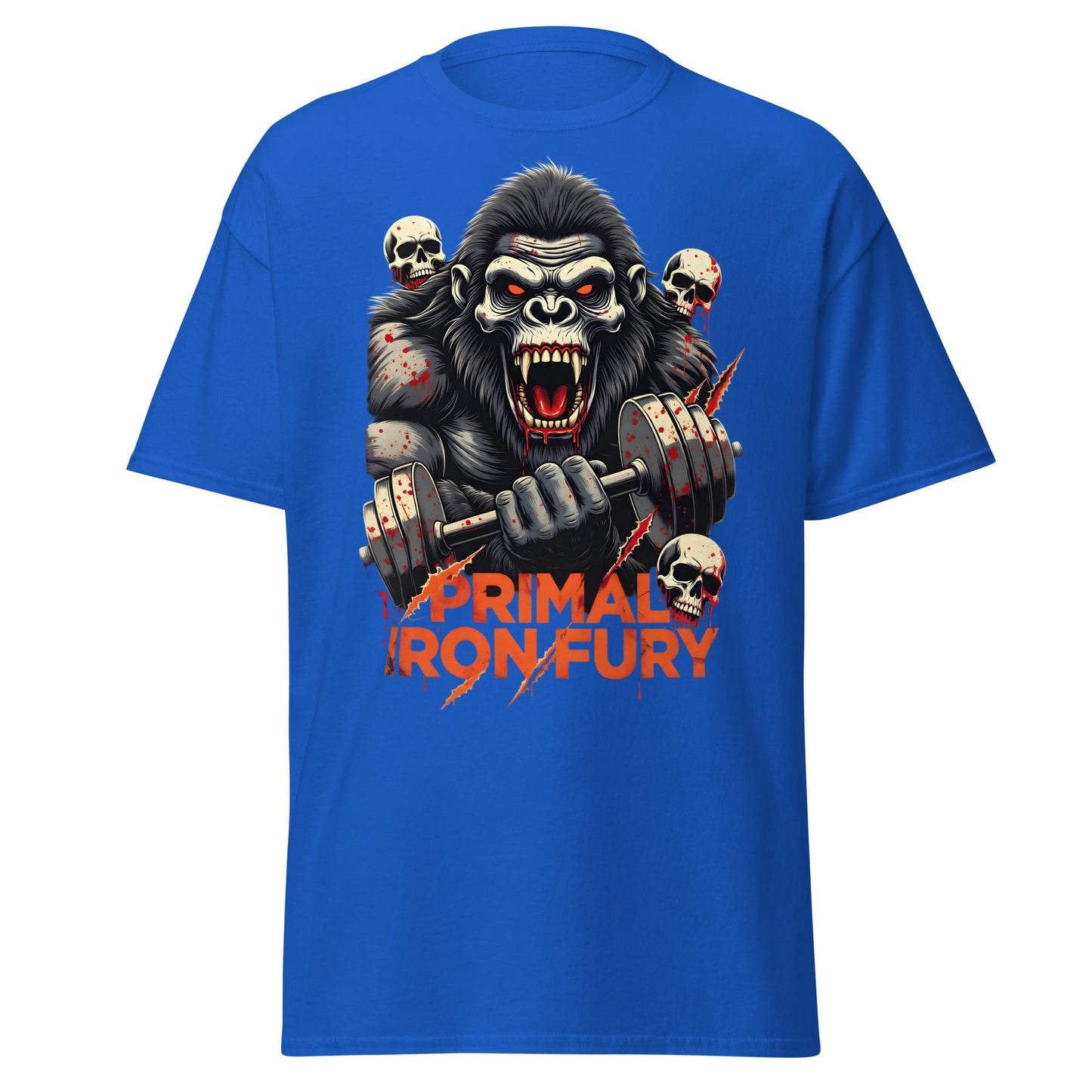 Primal Iron Fury Gorilla T-Shirt – Gym Beast Lifting Tee - Royal - T-Shirts Online