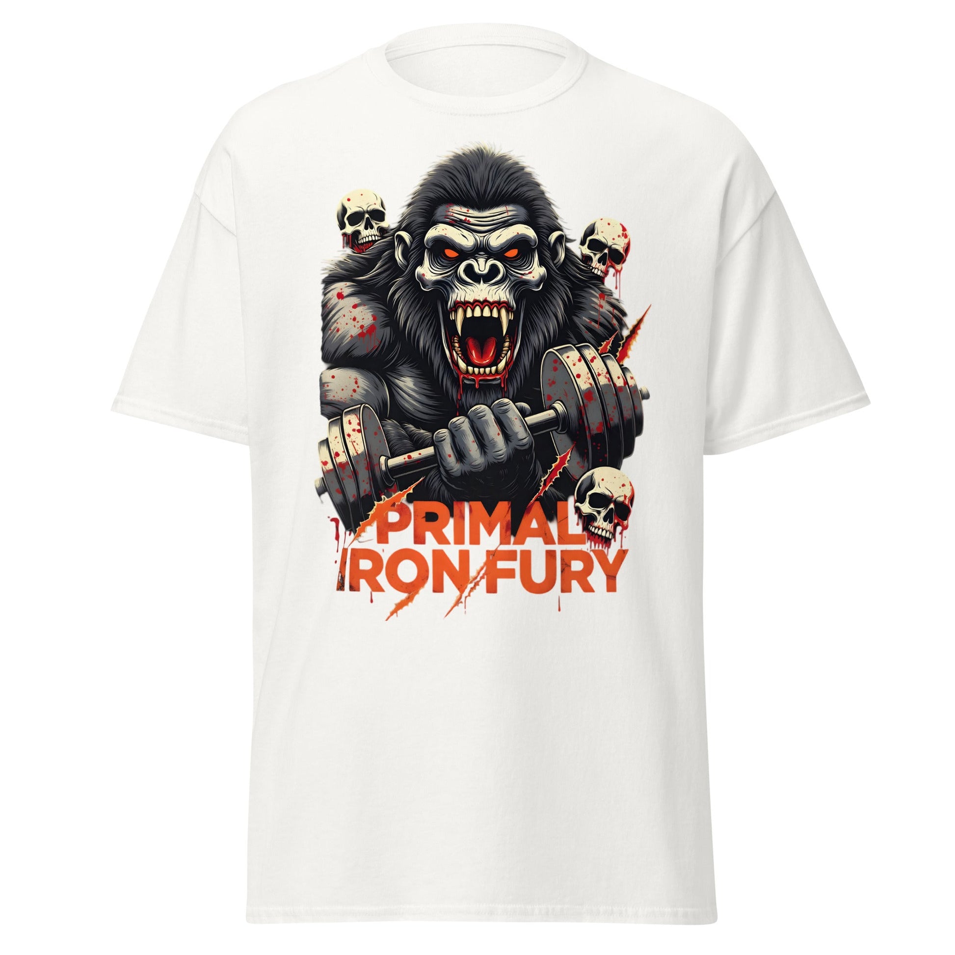 Primal Iron Fury Gorilla T-Shirt – Gym Beast Lifting Tee - White - T-Shirts Online
