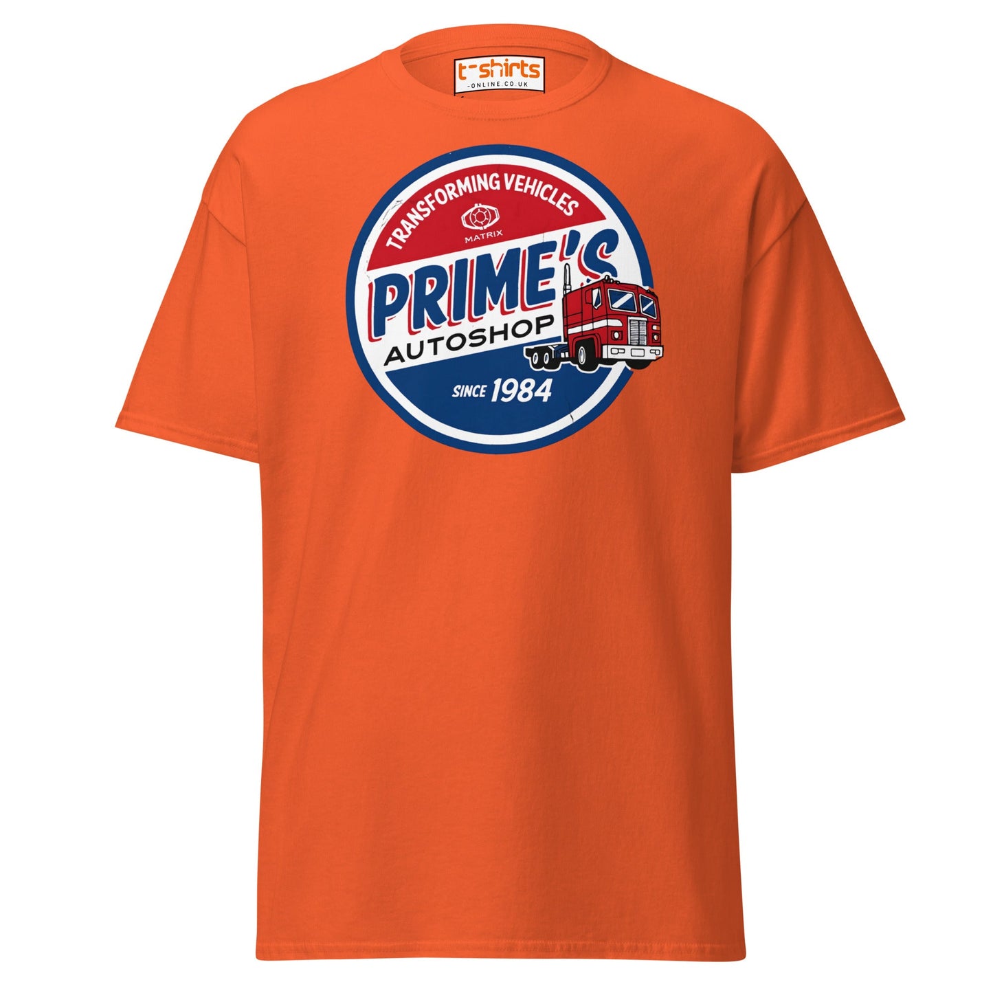 Prime’s Autoshop T-Shirt – Retro Truck Vintage Tee - Orange - T-Shirts Online