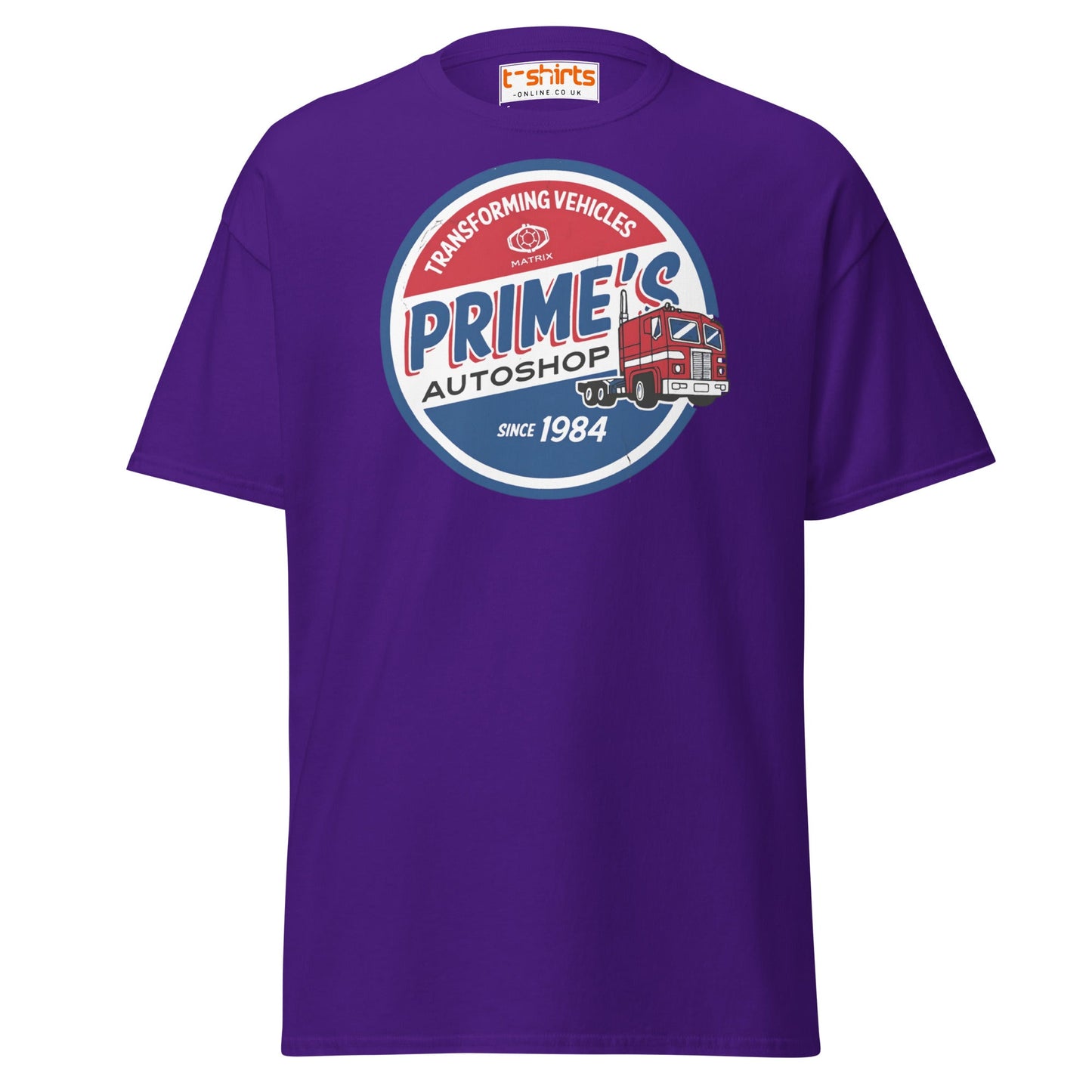 Prime’s Autoshop T-Shirt – Retro Truck Vintage Tee - Purple - T-Shirts Online