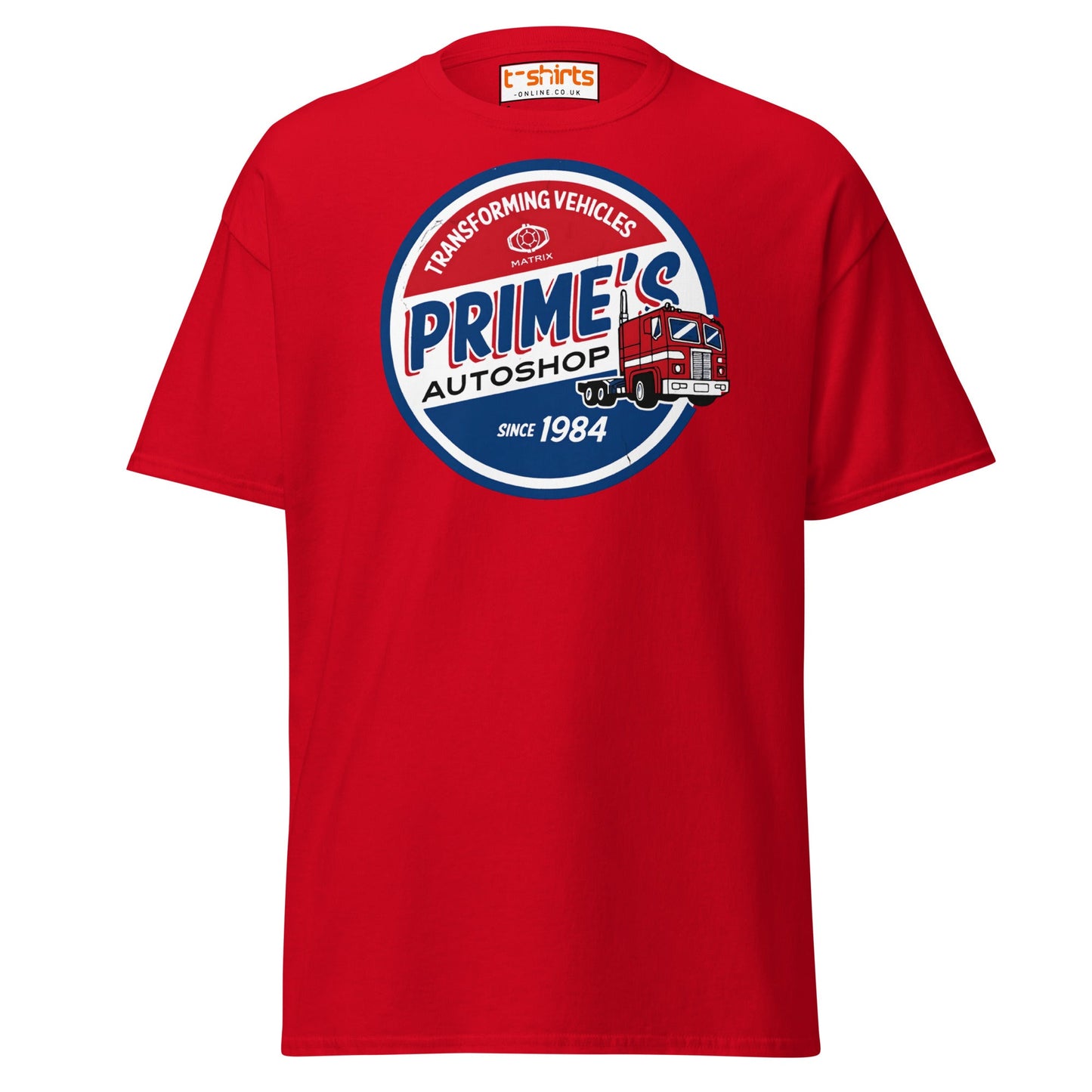 Prime’s Autoshop T-Shirt – Retro Truck Vintage Tee - Red - T-Shirts Online