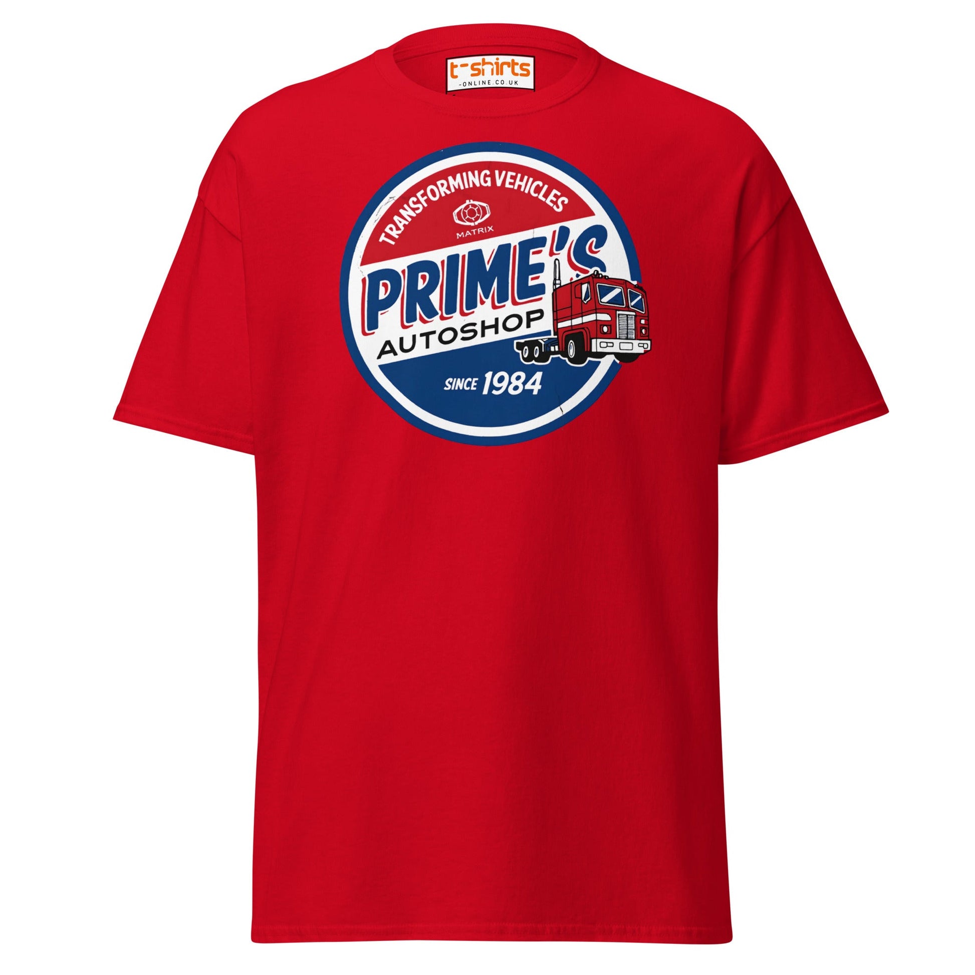 Prime’s Autoshop T-Shirt – Retro Truck Vintage Tee - Red - T-Shirts Online
