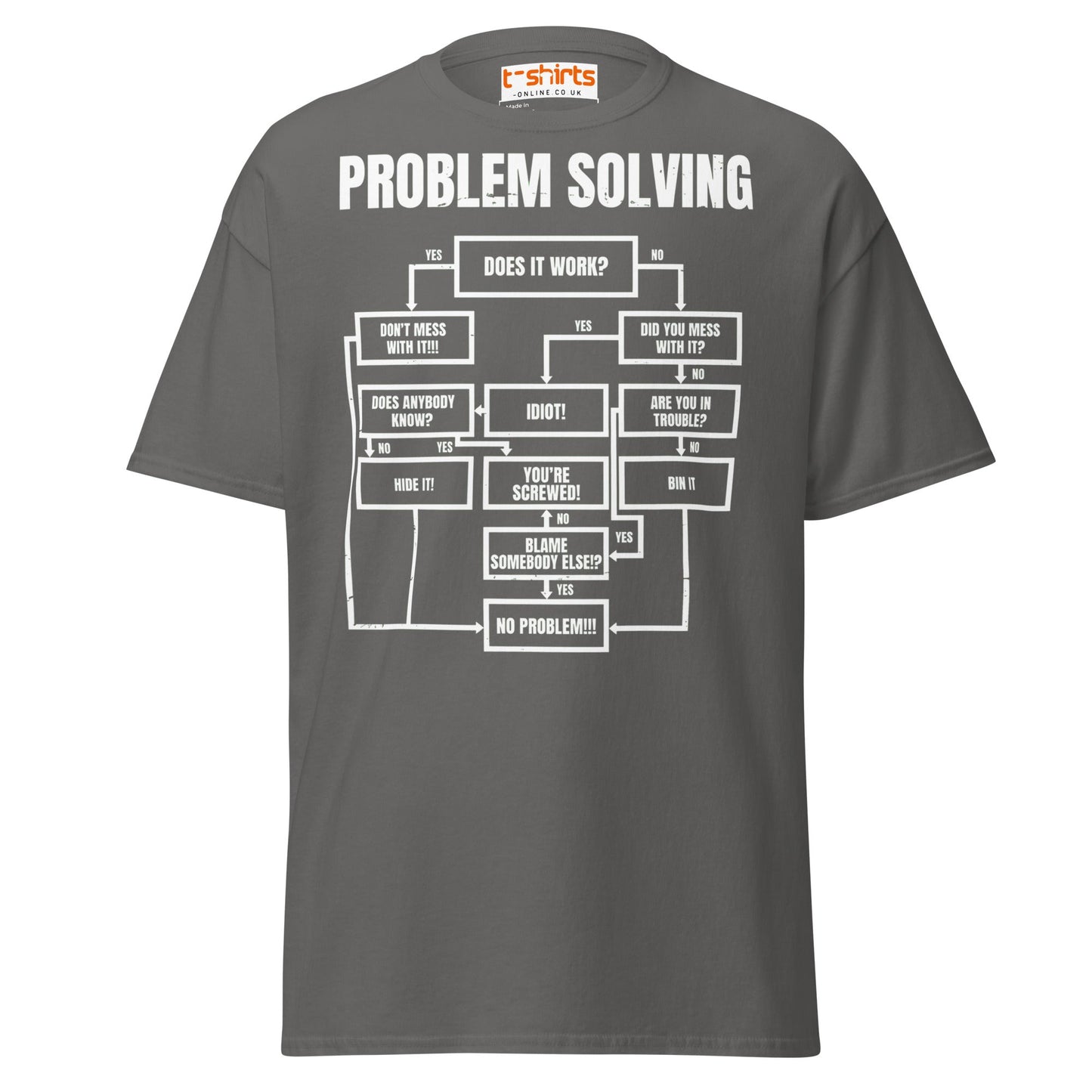 Problem Solving Flowchart T-Shirt | Funny Logic Tee - Charcoal - T-Shirts Online