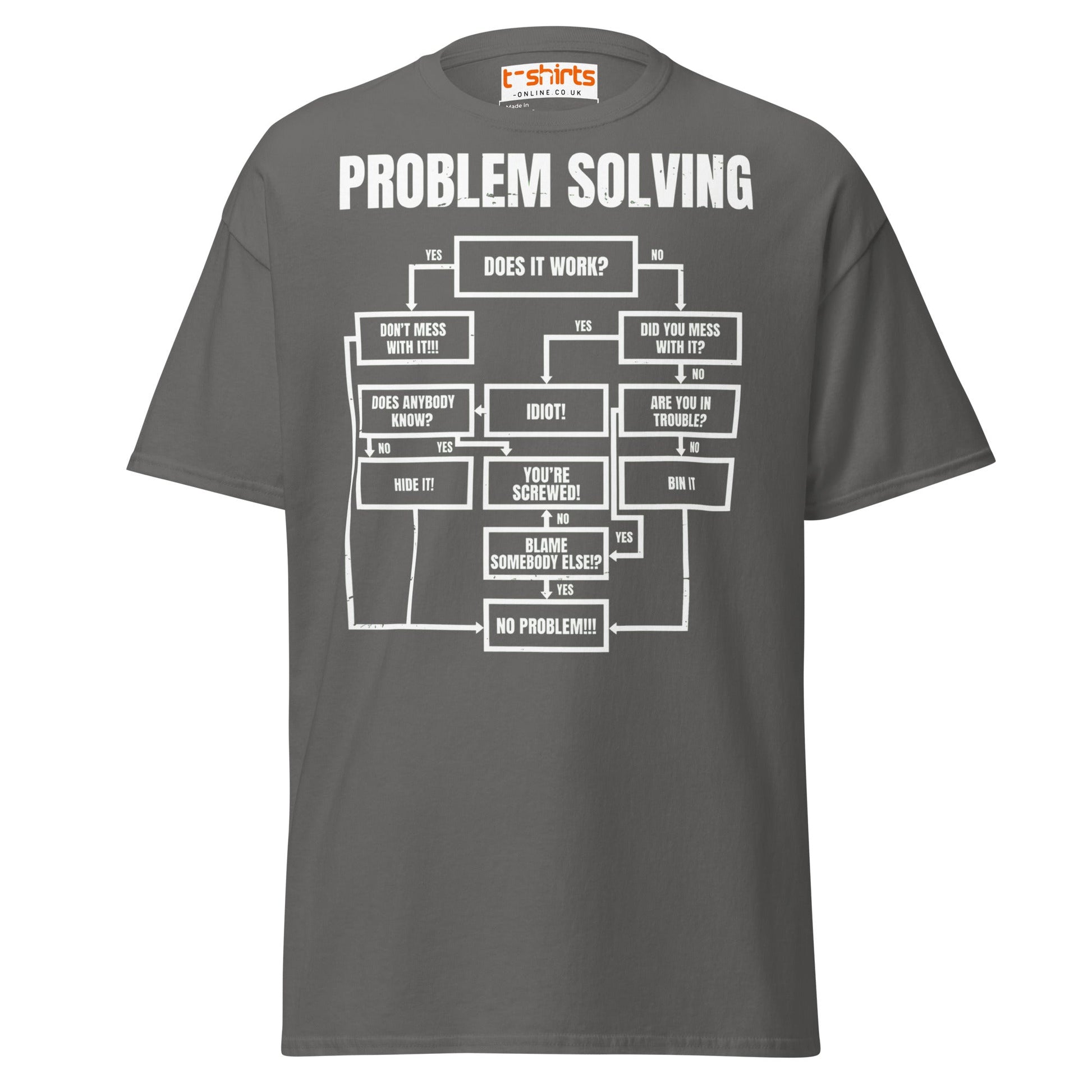 Problem Solving Flowchart T-Shirt | Funny Logic Tee - Charcoal - T-Shirts Online