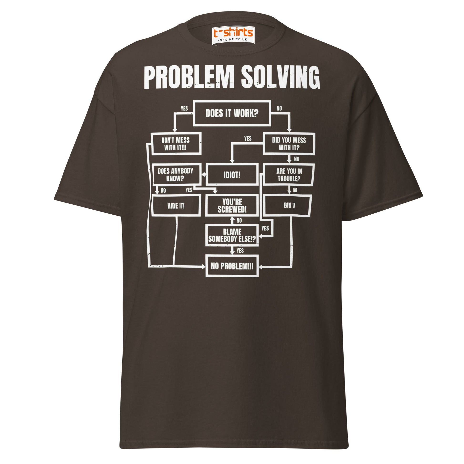 Problem Solving Flowchart T-Shirt | Funny Logic Tee - Dark Chocolate - T-Shirts Online