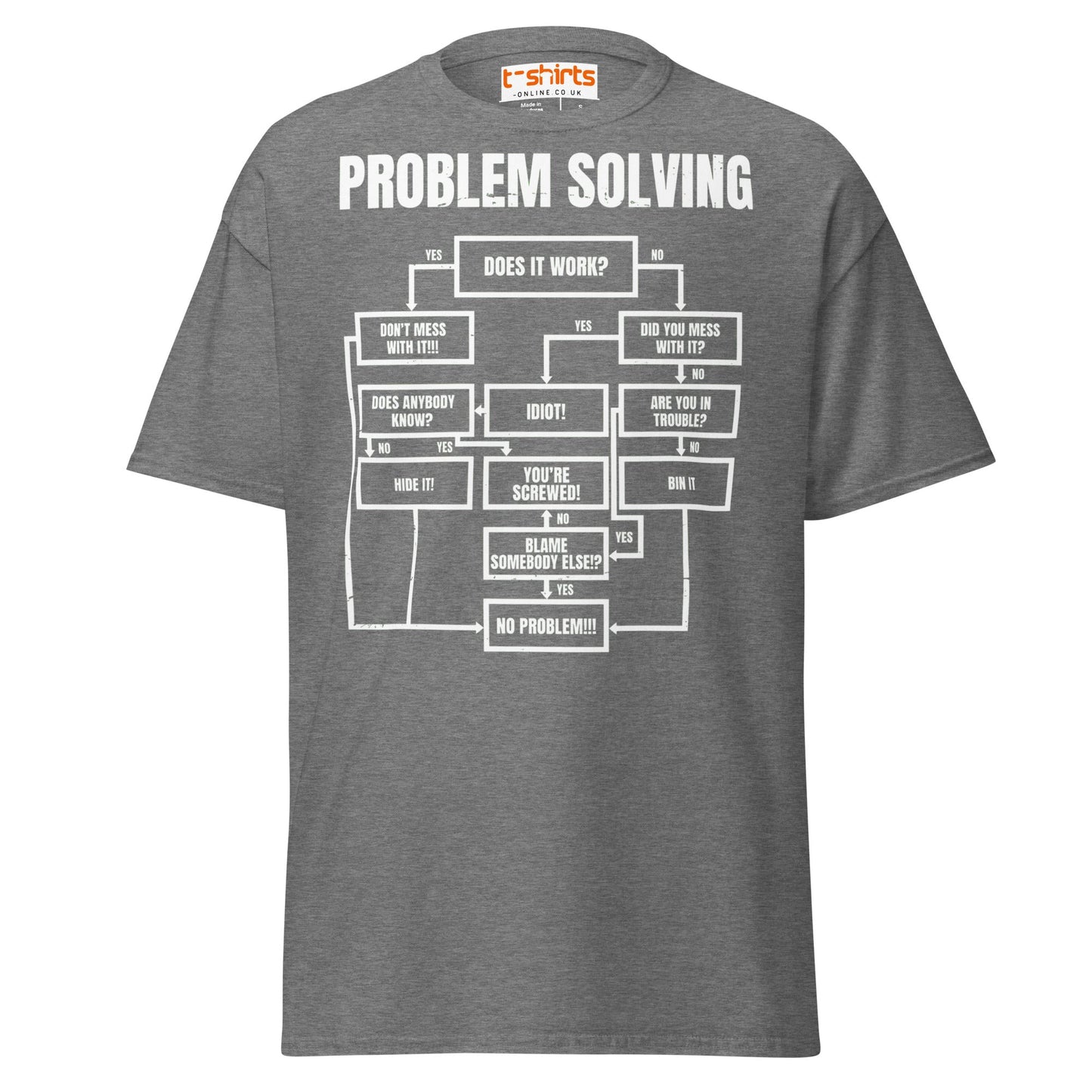 Problem Solving Flowchart T-Shirt | Funny Logic Tee - Graphite Heather - T-Shirts Online