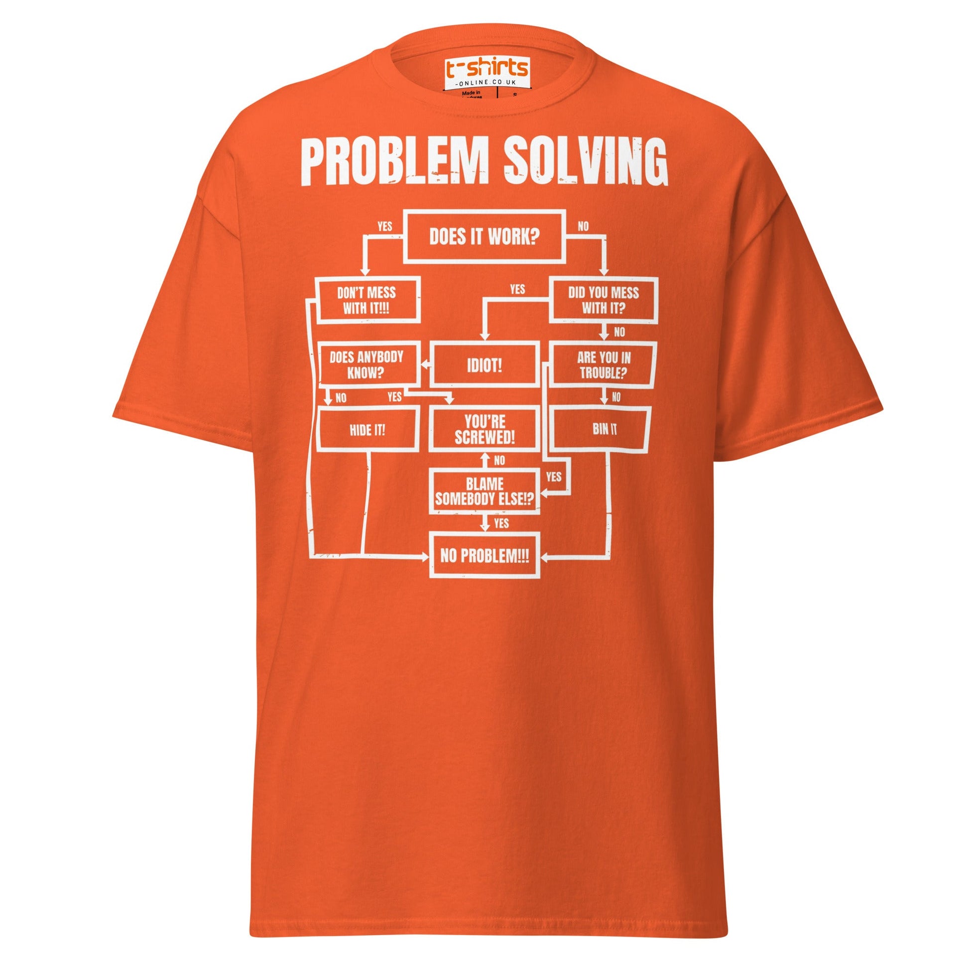 Problem Solving Flowchart T-Shirt | Funny Logic Tee - Orange - T-Shirts Online