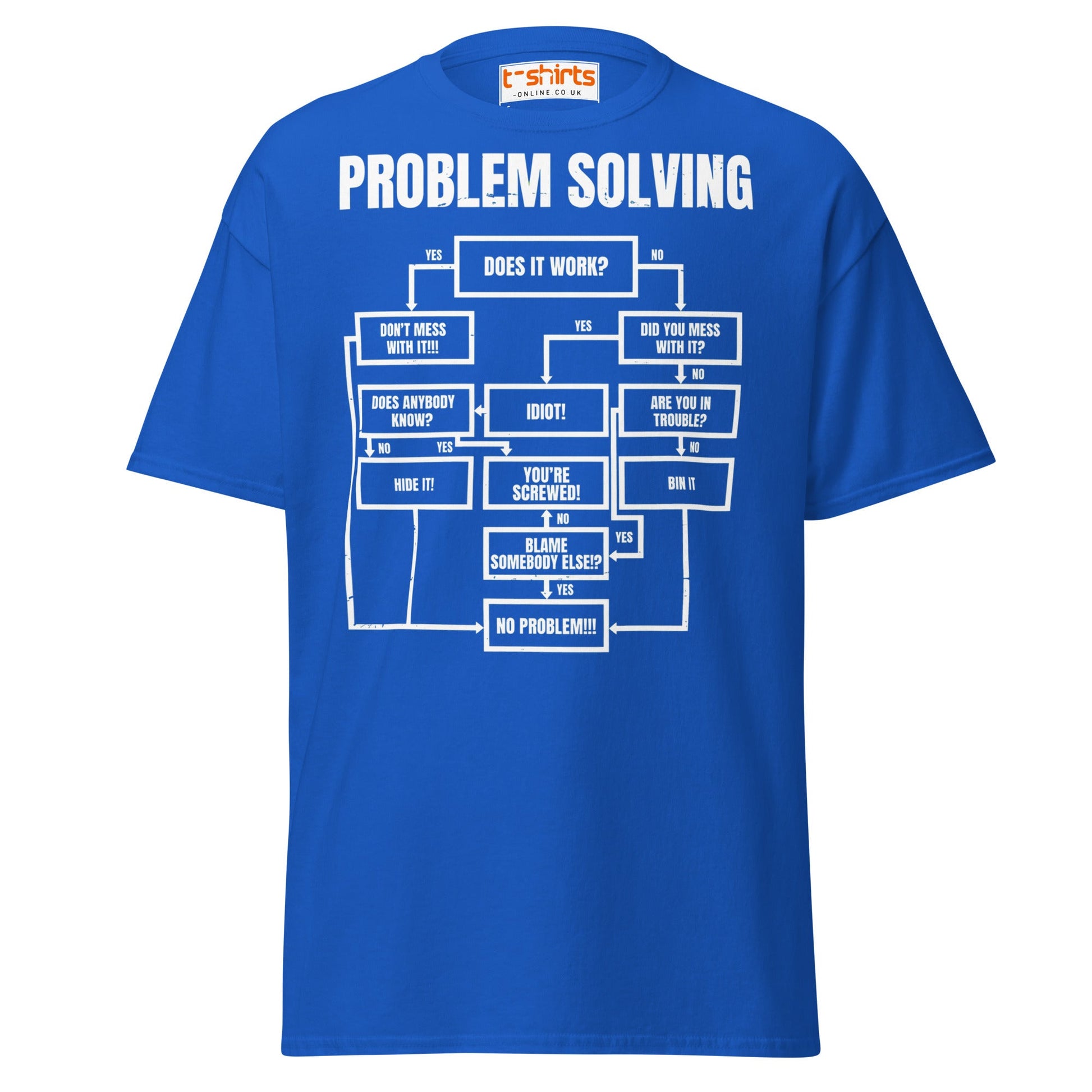Problem Solving Flowchart T-Shirt | Funny Logic Tee - Royal - T-Shirts Online