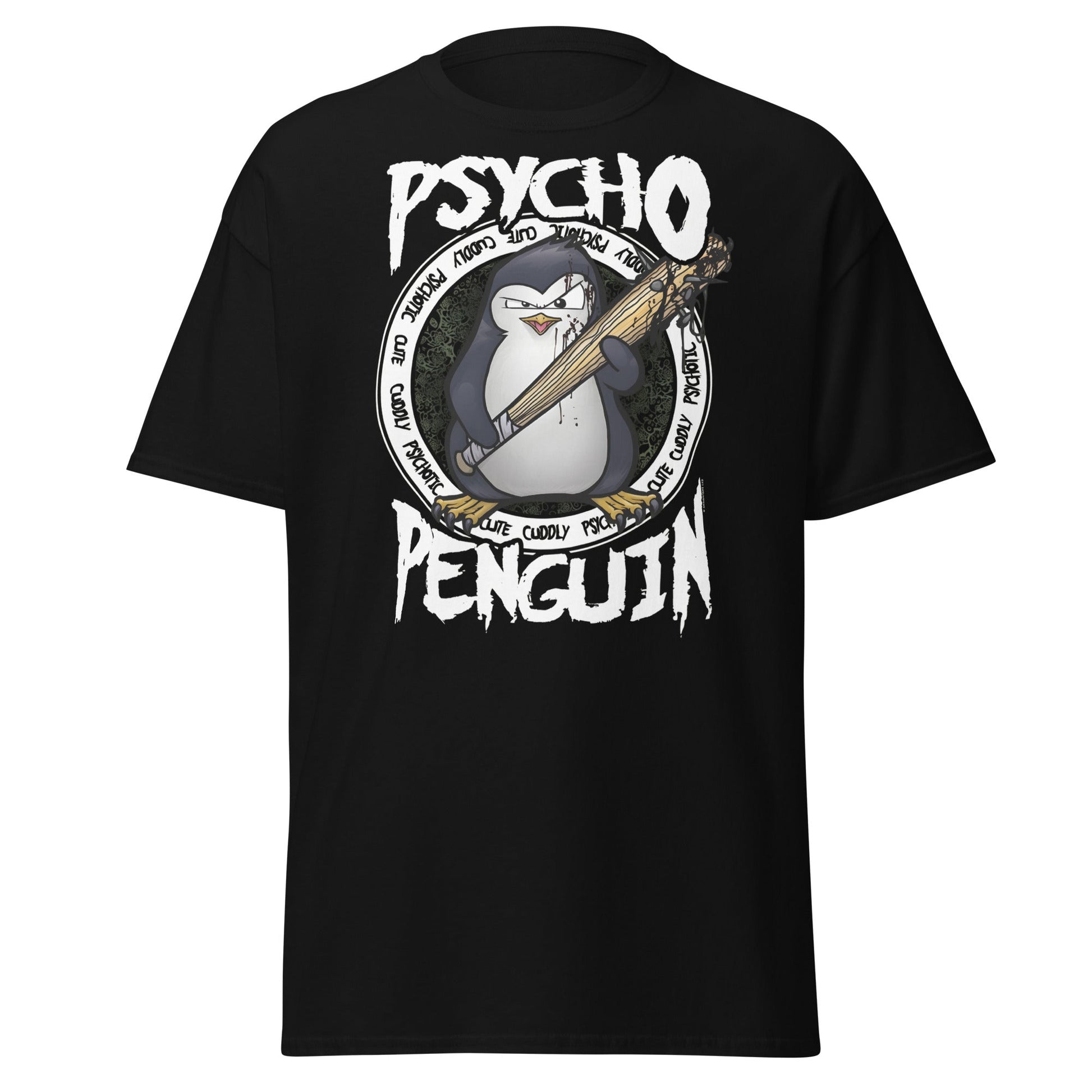 Psycho Penguin T-Shirt | Cute Cuddly Psychotic Funny Tee - Black - T-Shirts Online
