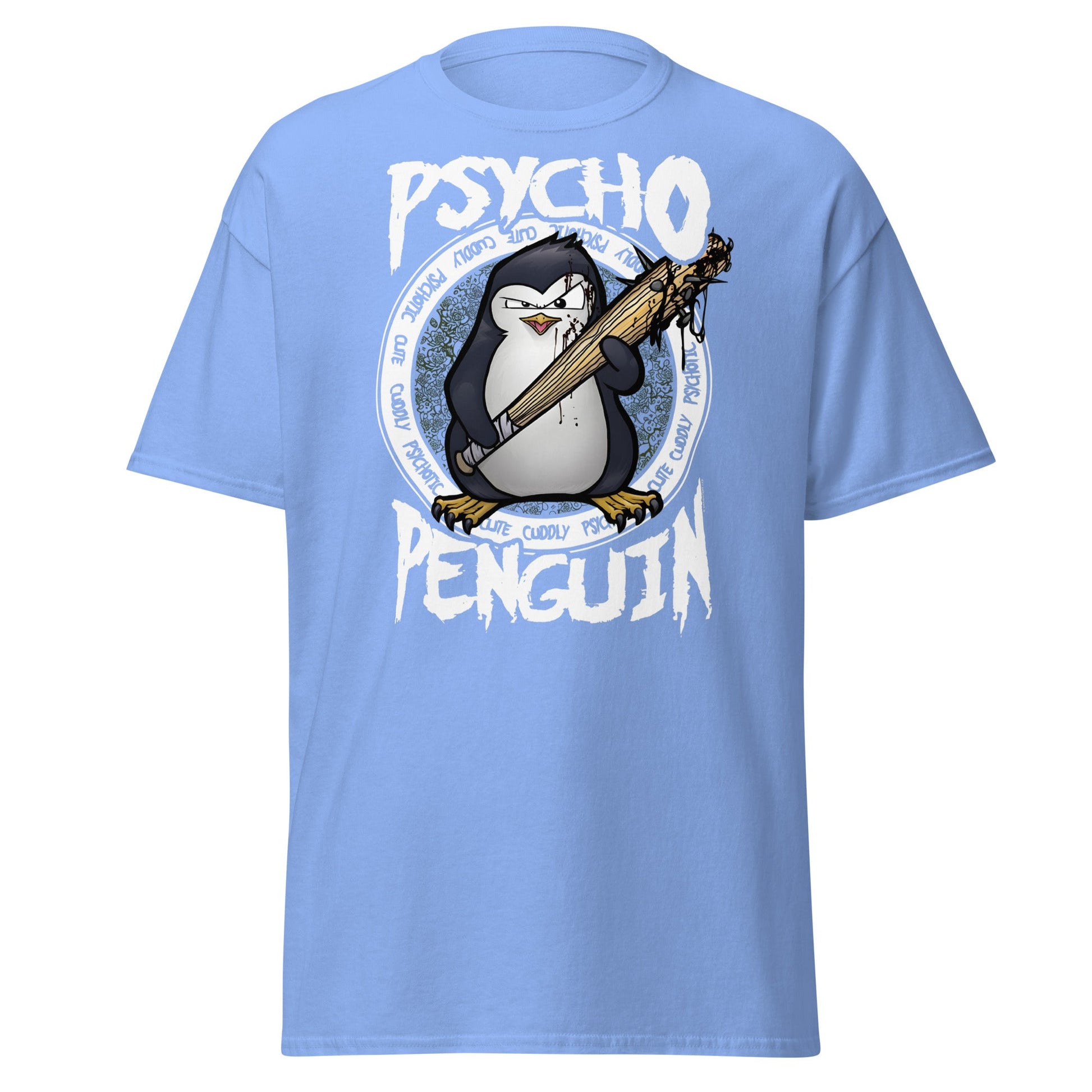 Psycho Penguin T-Shirt | Cute Cuddly Psychotic Funny Tee - Carolina Blue - T-Shirts Online