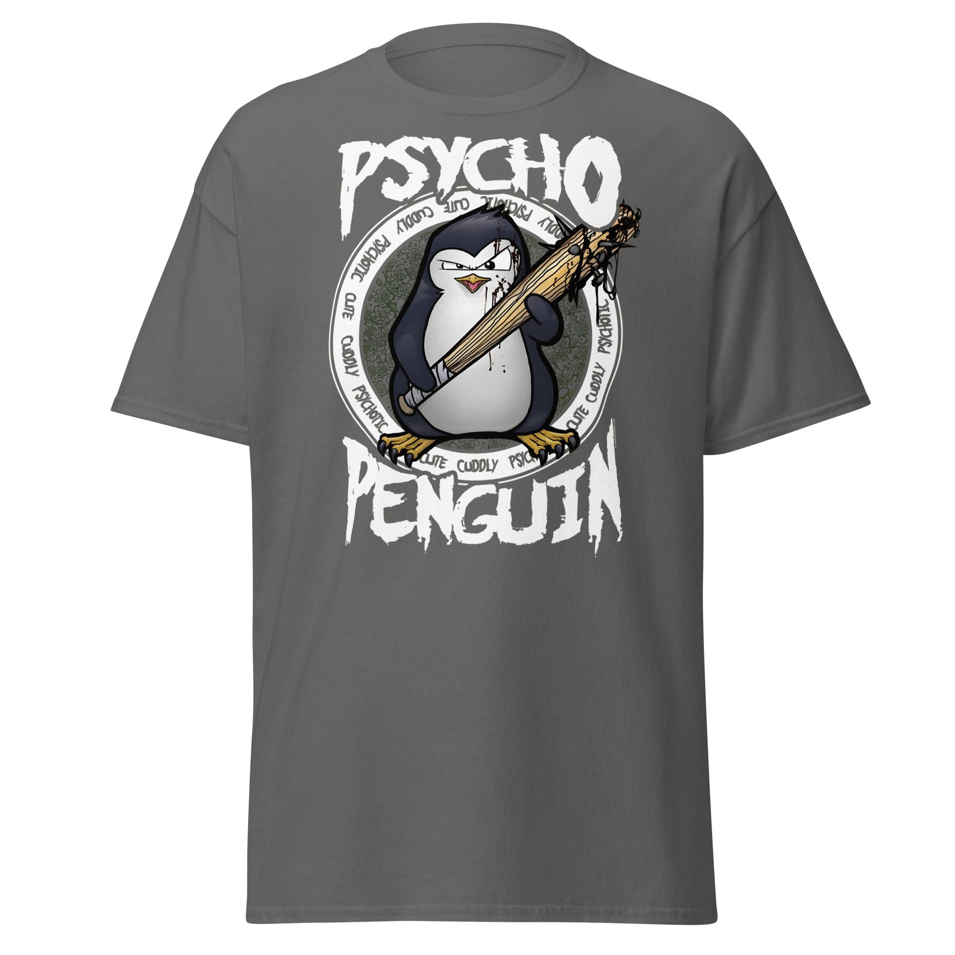 Psycho Penguin T-Shirt | Cute Cuddly Psychotic Funny Tee - Charcoal - T-Shirts Online