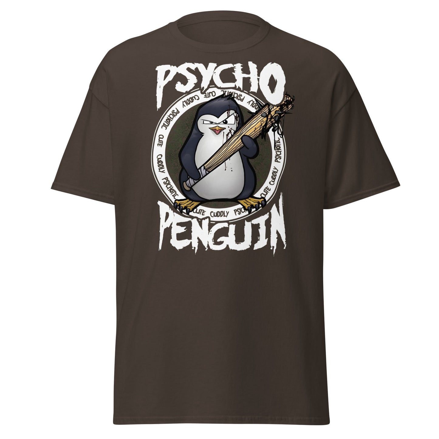 Psycho Penguin T-Shirt | Cute Cuddly Psychotic Funny Tee - Dark Chocolate - T-Shirts Online