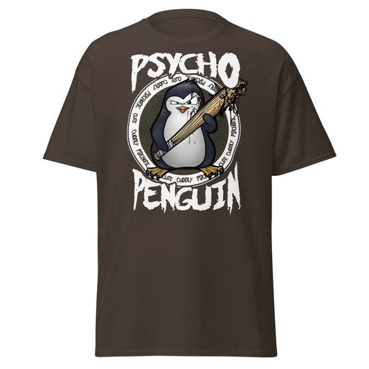 Psycho Penguin T-Shirt | Cute Cuddly Psychotic Funny Tee - Dark Chocolate - T-Shirts Online