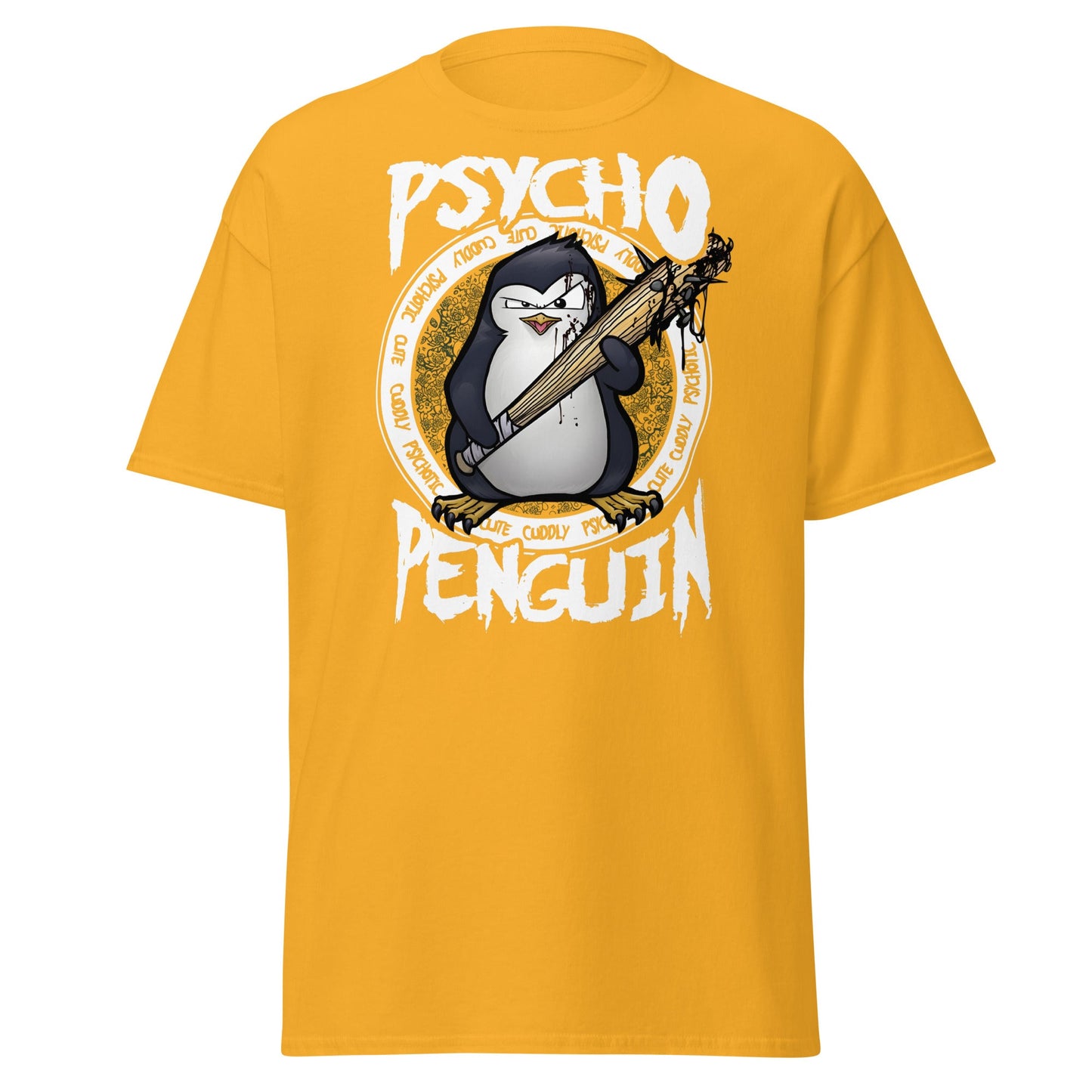 Psycho Penguin T-Shirt | Cute Cuddly Psychotic Funny Tee - Gold - T-Shirts Online