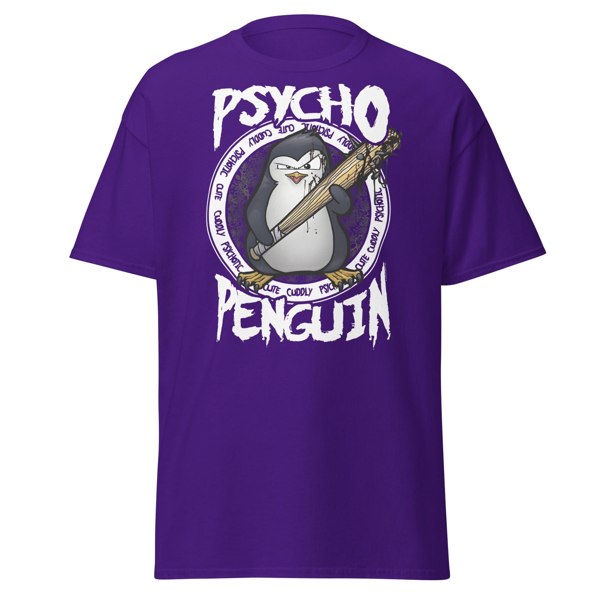 Psycho Penguin T-Shirt | Cute Cuddly Psychotic Funny Tee - Purple - T-Shirts Online
