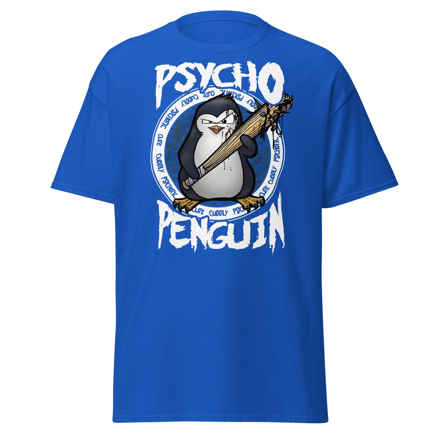 Psycho Penguin T-Shirt | Cute Cuddly Psychotic Funny Tee - Royal - T-Shirts Online