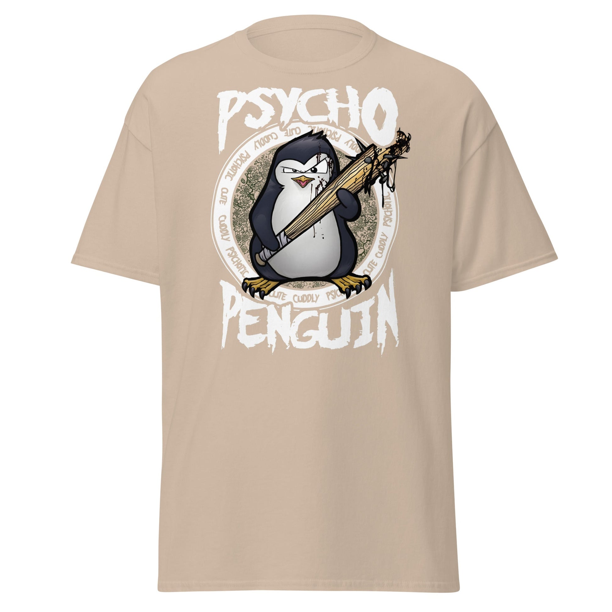 Psycho Penguin T-Shirt | Cute Cuddly Psychotic Funny Tee - Sand - T-Shirts Online